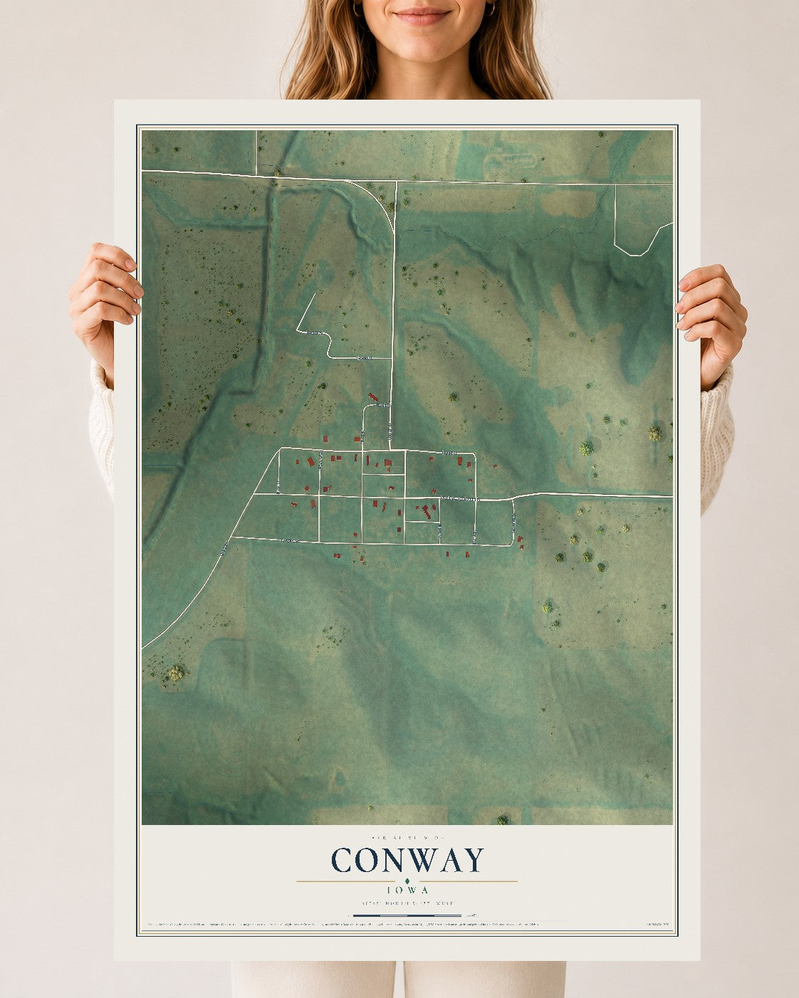 Map of Conway, Iowa, 24 x 36 inch unframed archival matte print