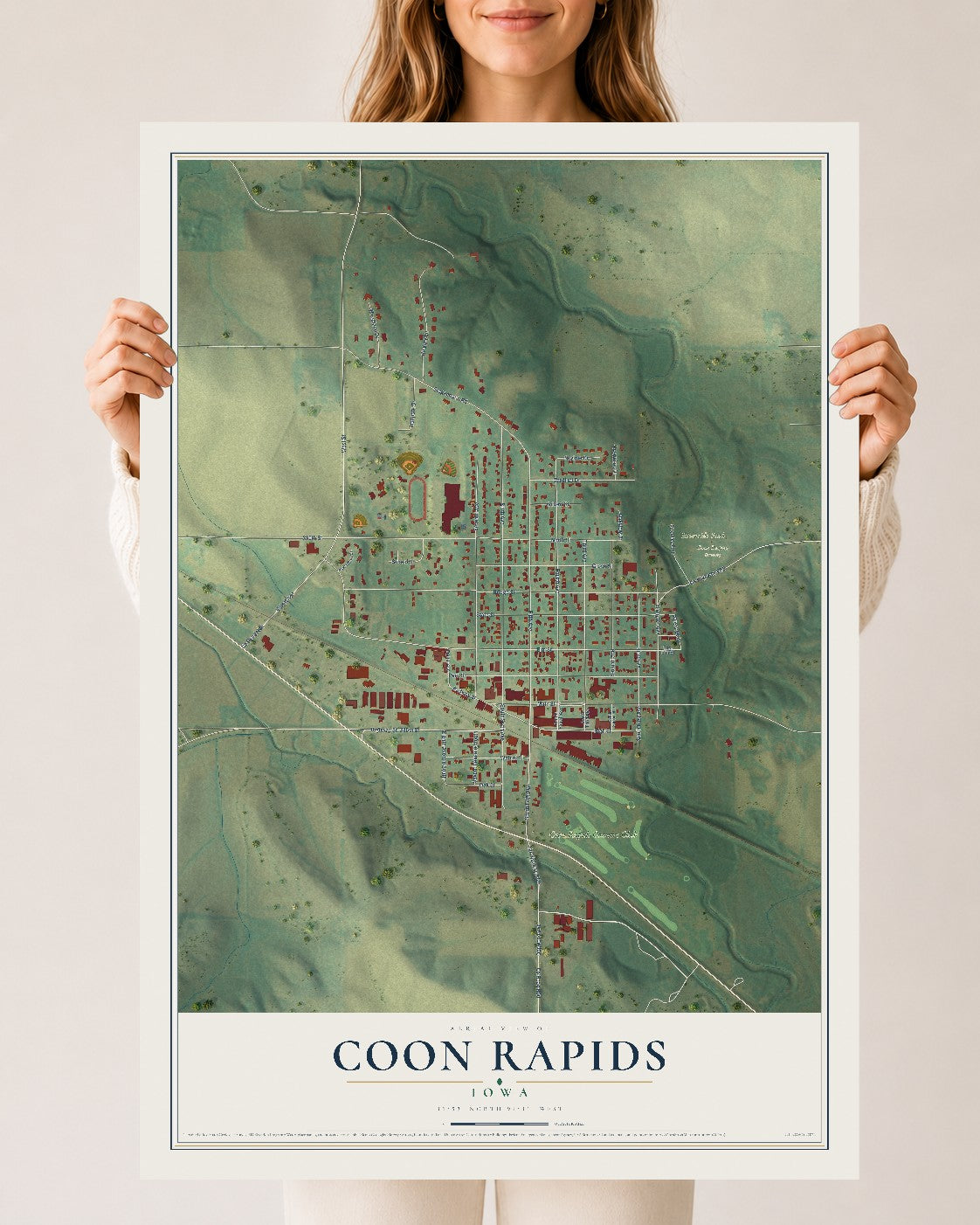 Map of Coon Rapids, Iowa, 24 x 36 inch unframed archival matte print