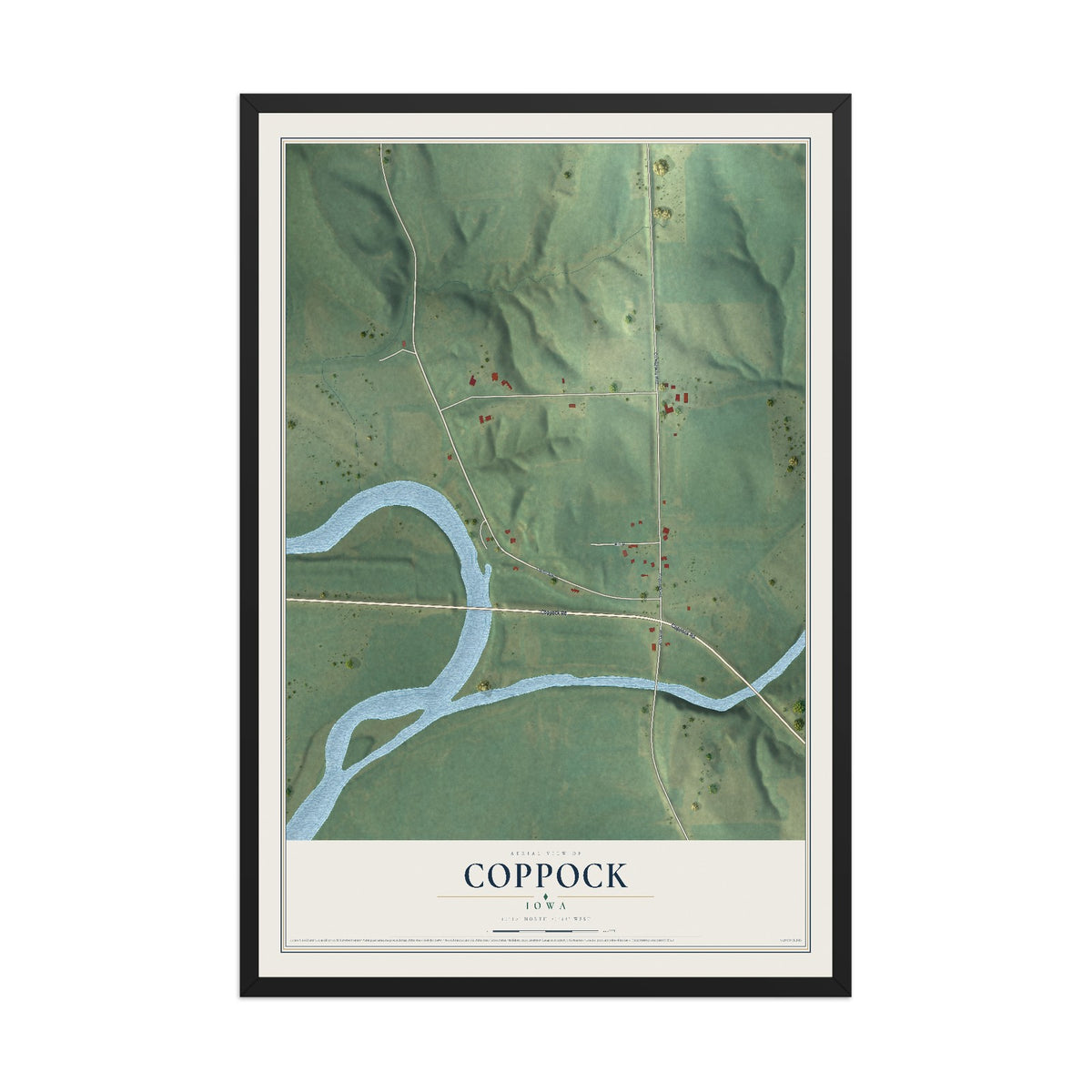 Map of Coppock, Iowa, 12 x 18 inch print in a black wood frame