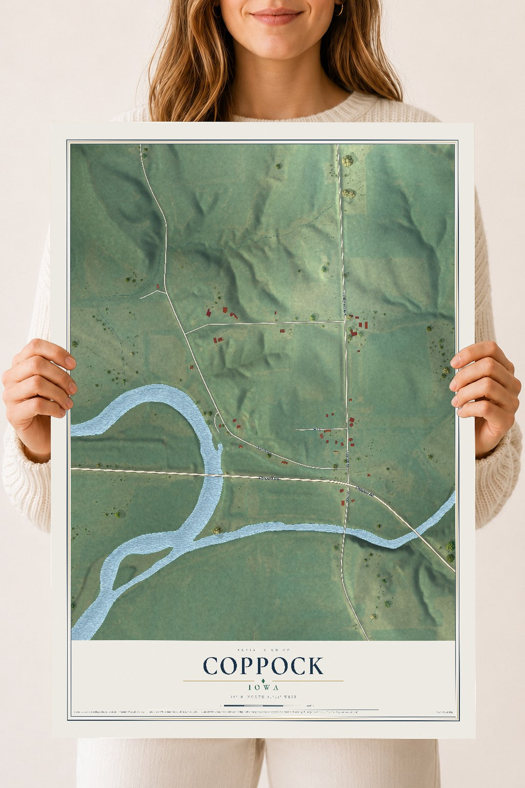 Map of Coppock, Iowa, 18 x 24 inch unframed archival matte print
