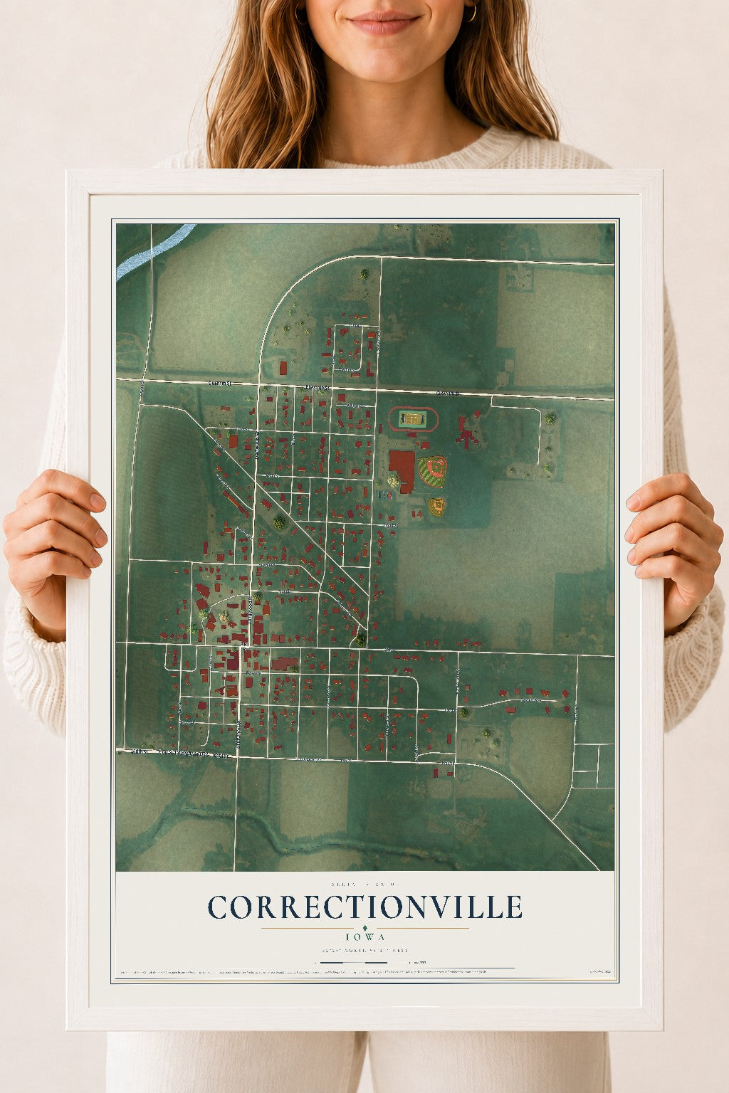 Map of Correctionville, Iowa, 18 x 24 inch print in a white wood frame