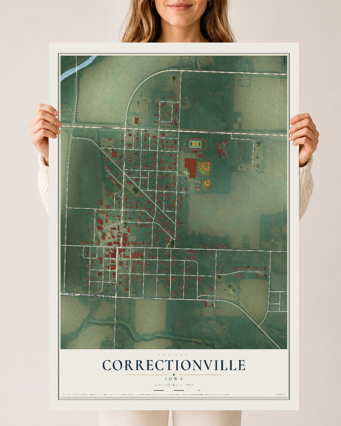 Map of Correctionville, Iowa, 24 x 36 inch unframed archival matte print