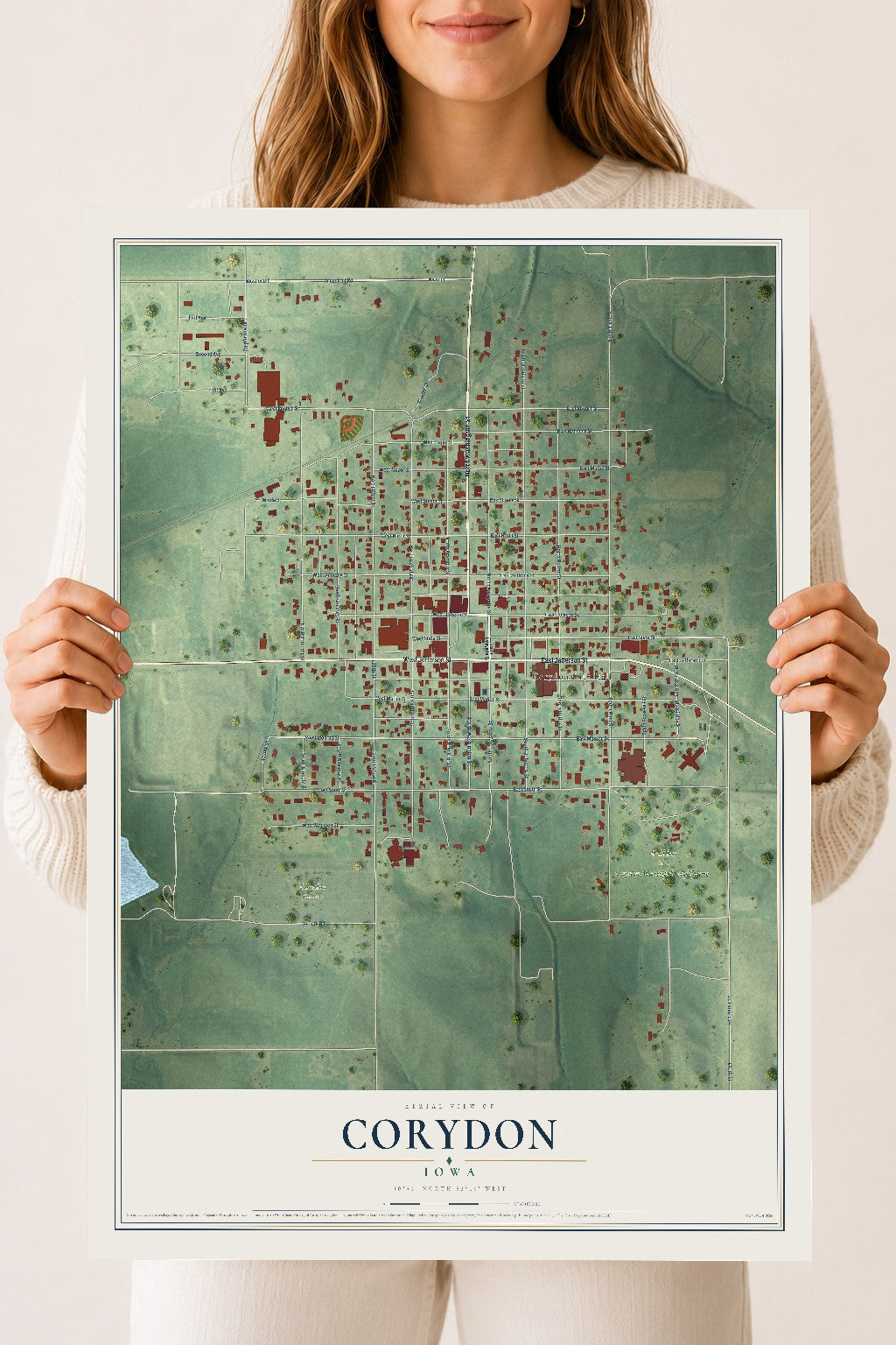 Map of Corydon, Iowa, 18 x 24 inch unframed archival matte print