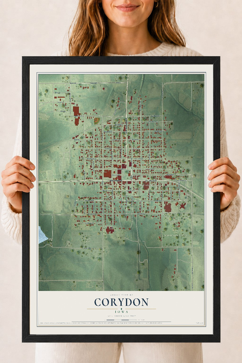 Map of Corydon, Iowa, 18 x 24 inch print in a black wood frame