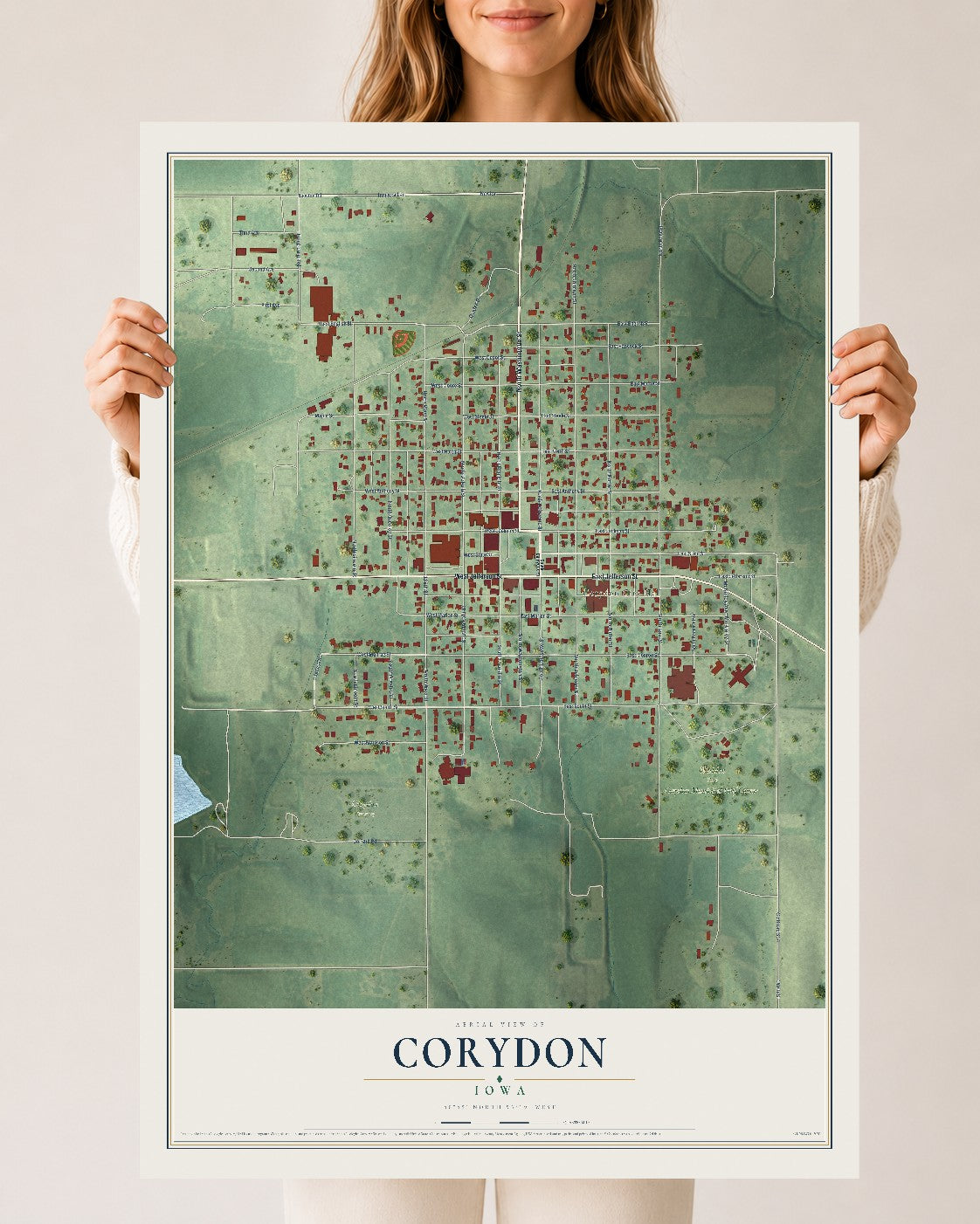 Map of Corydon, Iowa, 24 x 36 inch unframed archival matte print