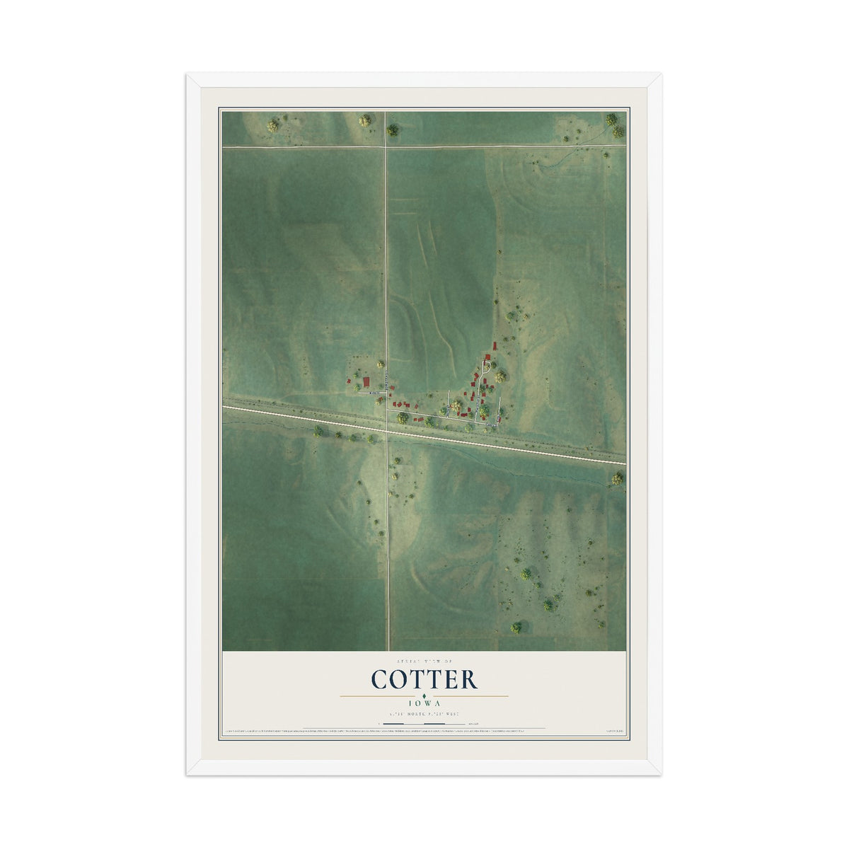 Map of Cotter, Iowa, 12 x 18 inch print in a white wood frame