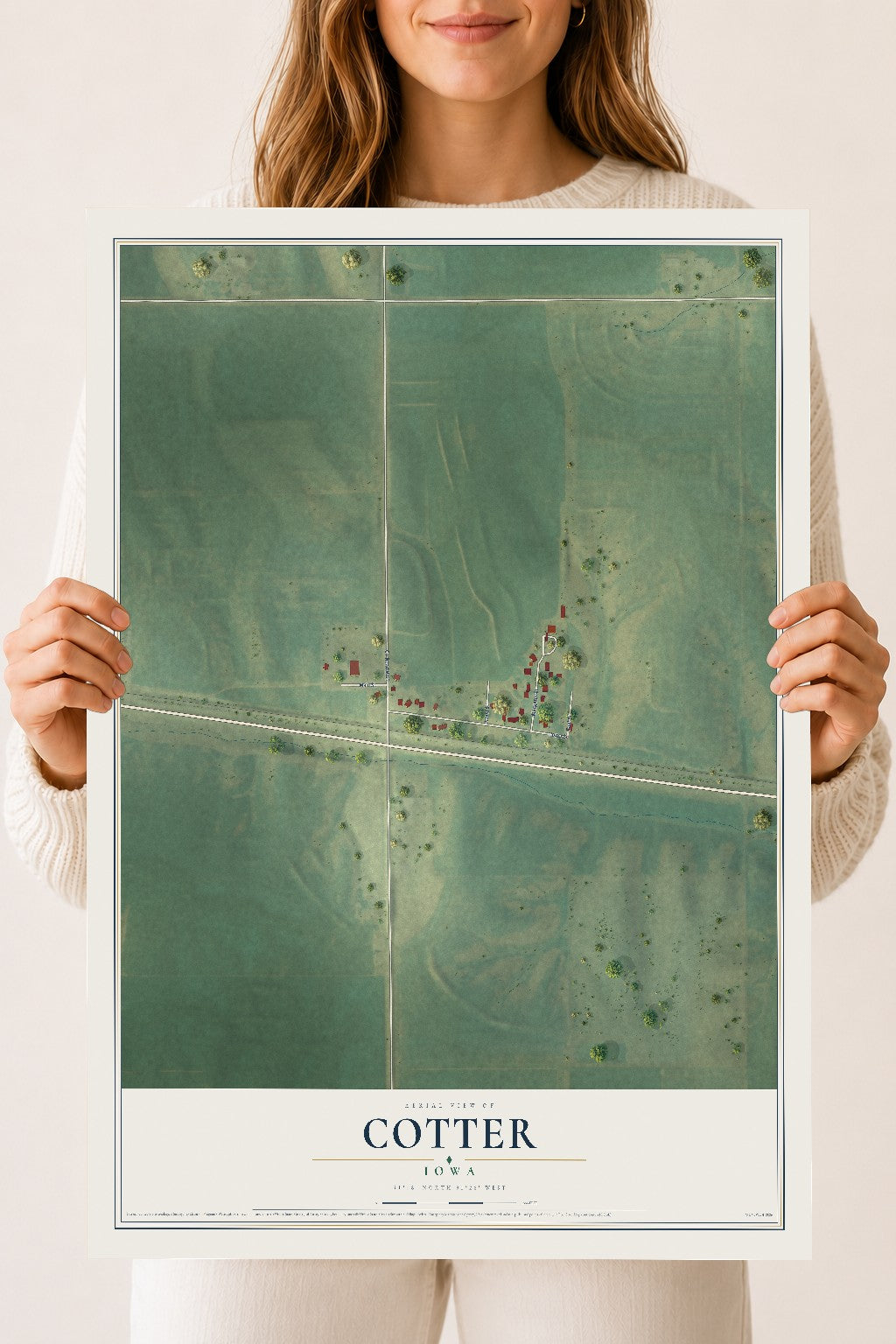 Map of Cotter, Iowa, 18 x 24 inch unframed archival matte print
