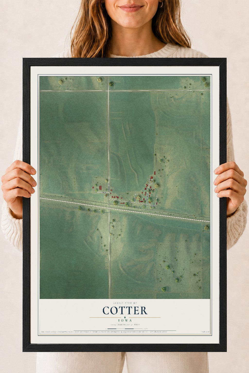 Map of Cotter, Iowa, 18 x 24 inch print in a black wood frame