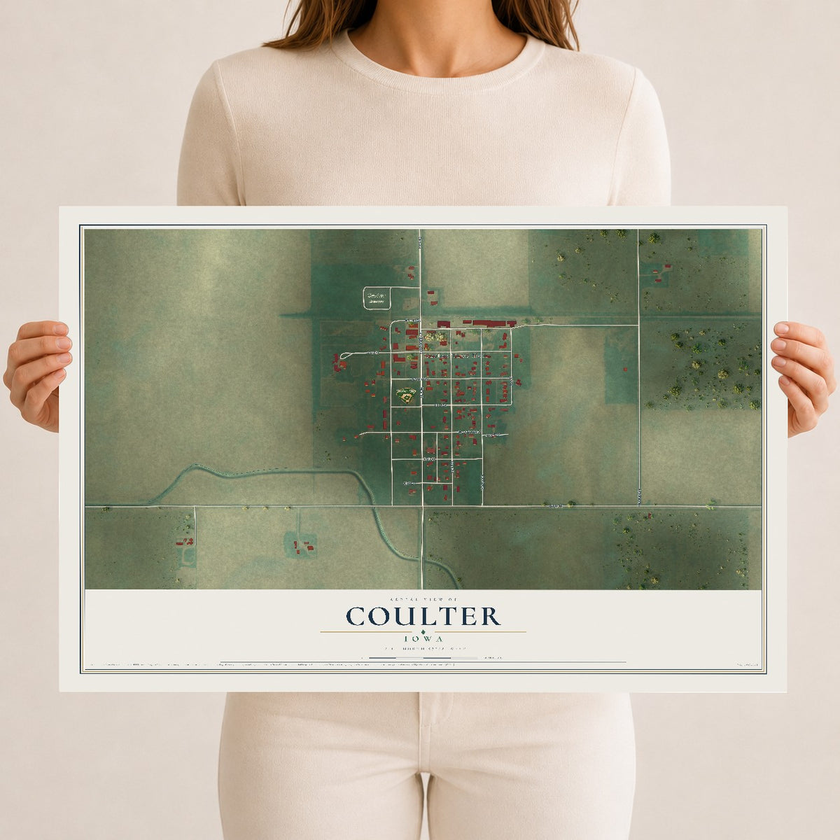Map of Coulter, Iowa, 12 x 18 inch unframed archival matte print