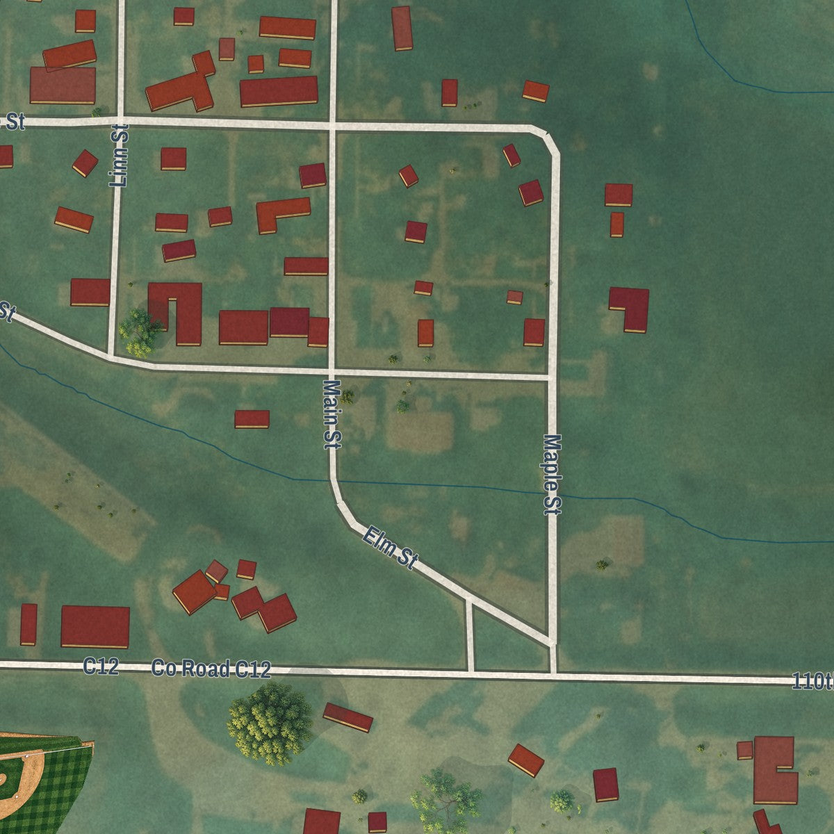 Close-up of the map of Craig, Iowa print showing street and building detail