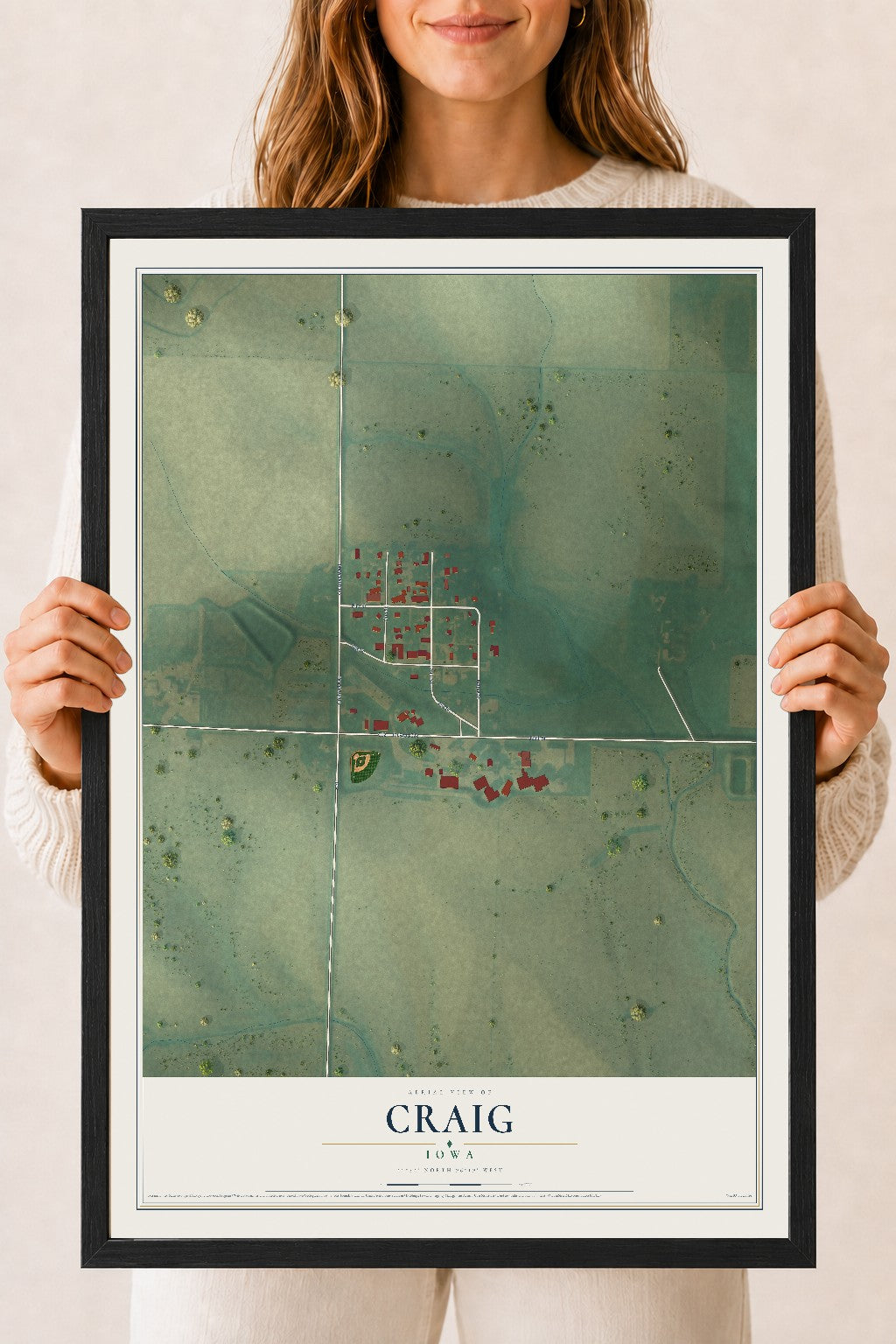 Map of Craig, Iowa, 18 x 24 inch print in a black wood frame