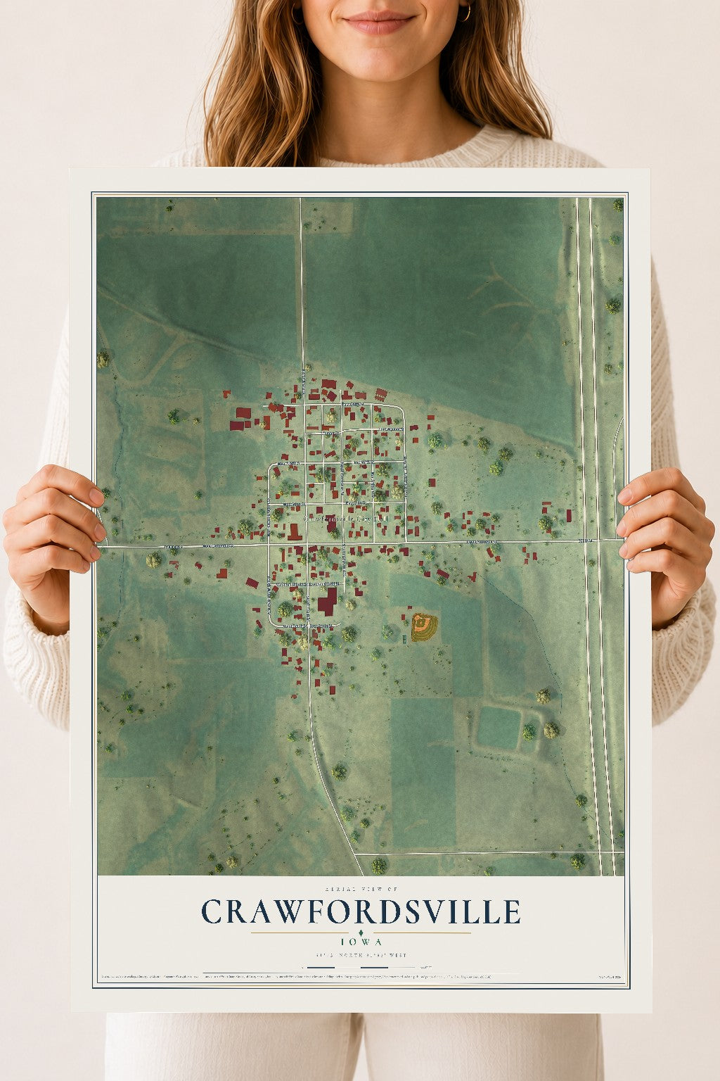 Map of Crawfordsville, Iowa, 18 x 24 inch unframed archival matte print