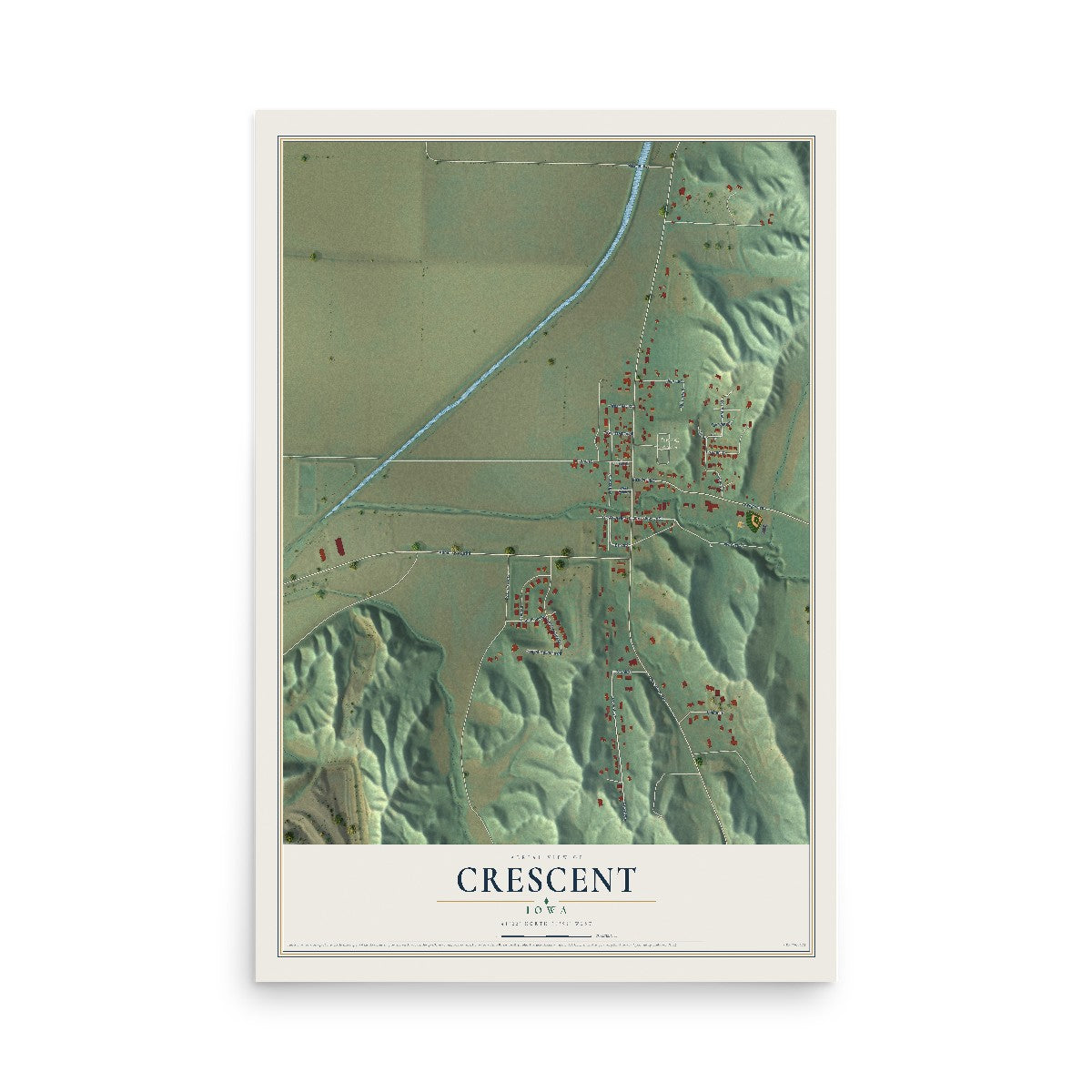 Map of Crescent, Iowa, 12 x 18 inch unframed archival matte print