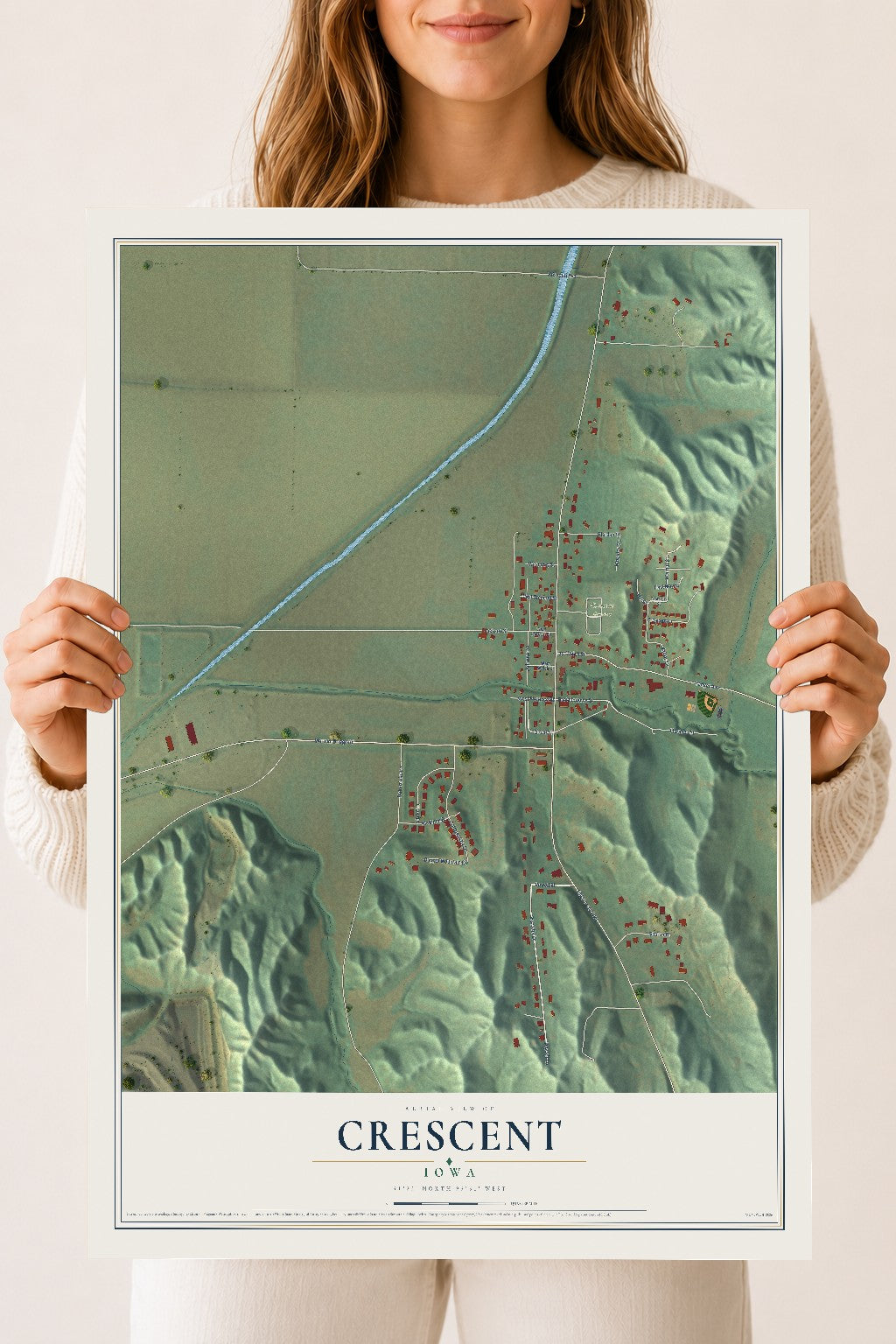 Map of Crescent, Iowa, 18 x 24 inch unframed archival matte print