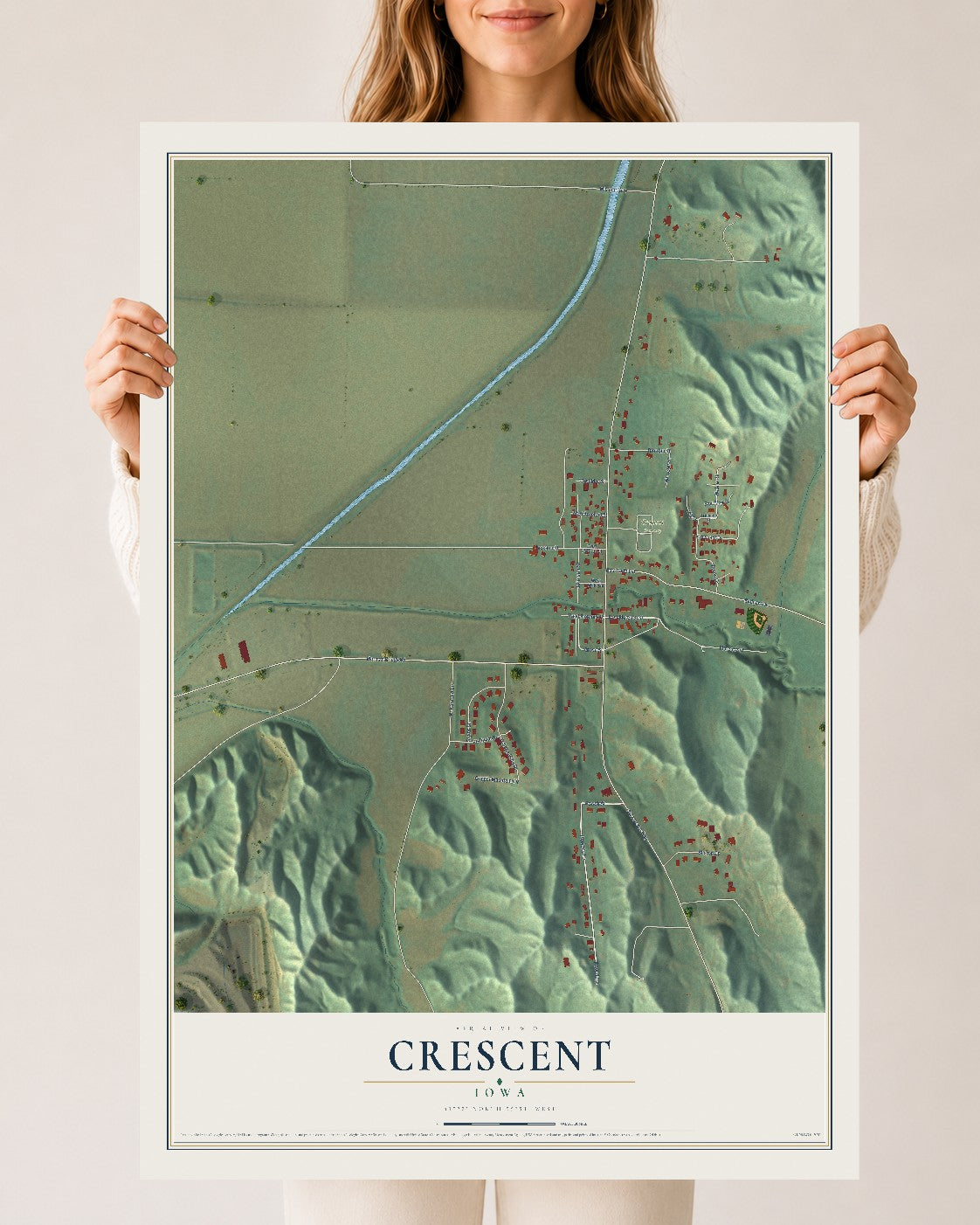 Map of Crescent, Iowa, 24 x 36 inch unframed archival matte print