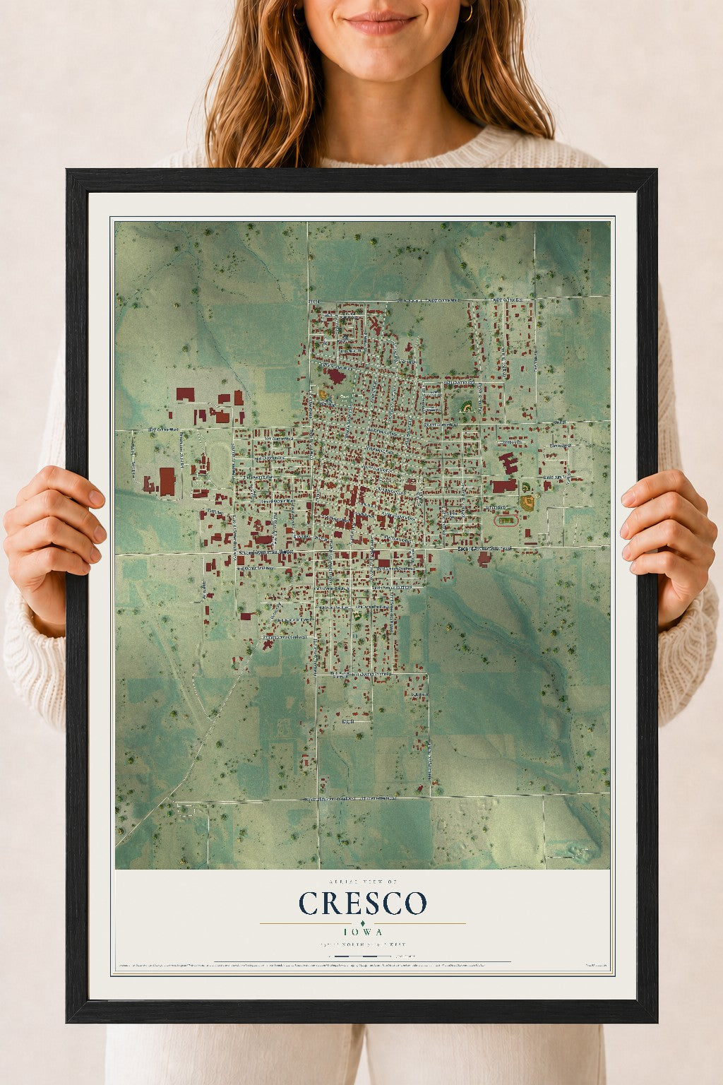 Map of Cresco, Iowa, 18 x 24 inch print in a black wood frame