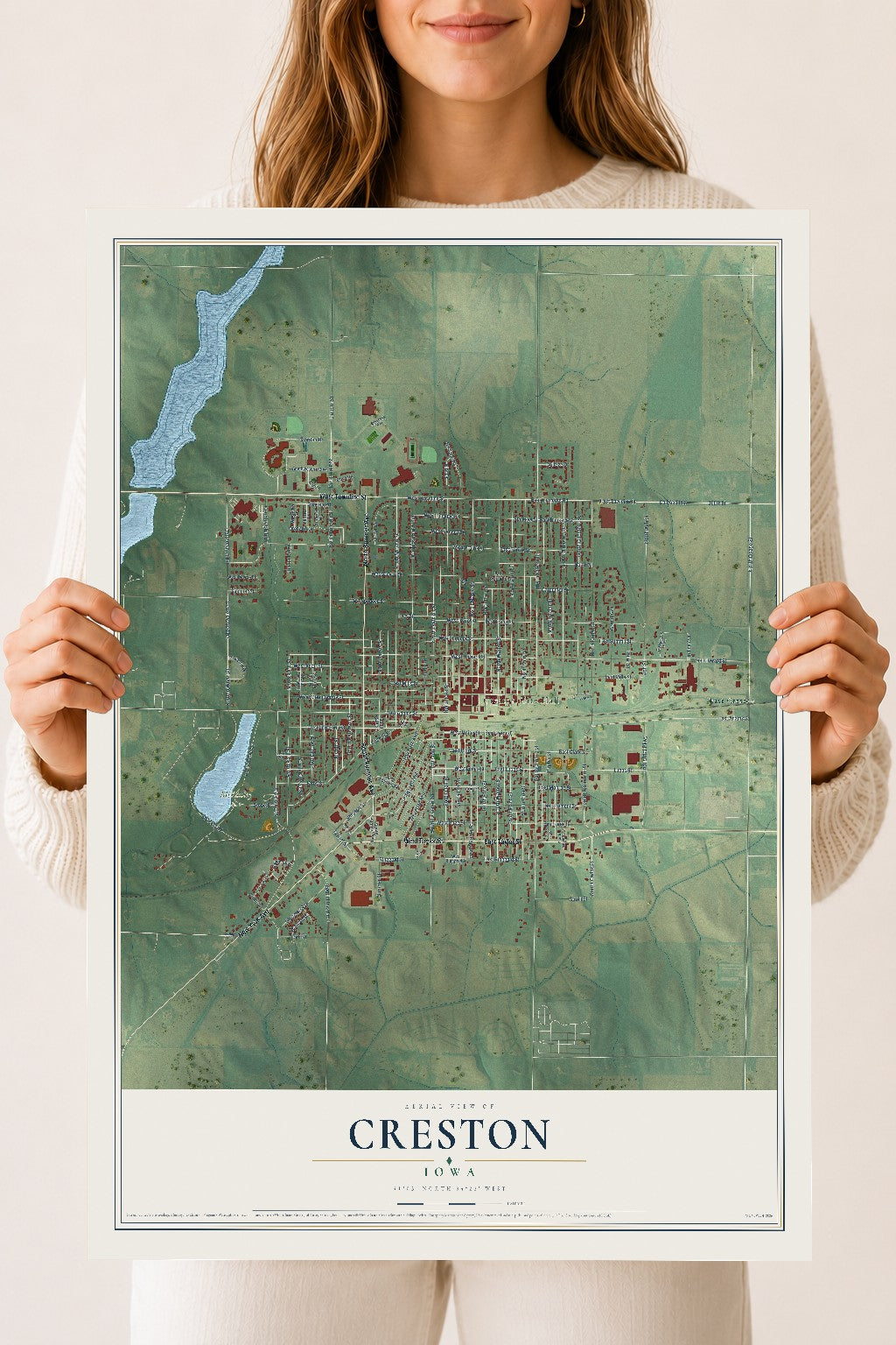 Map of Creston, Iowa, 18 x 24 inch unframed archival matte print
