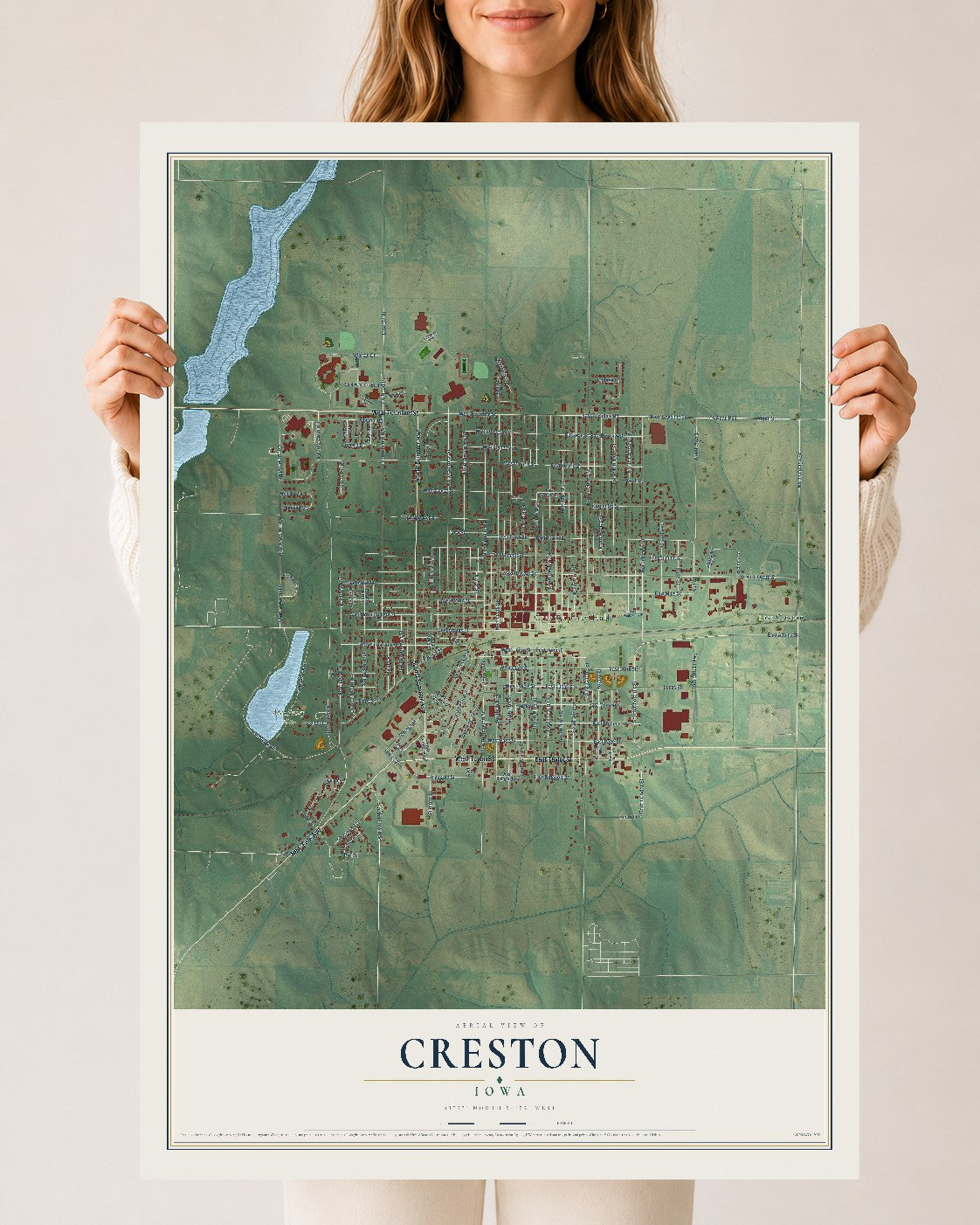 Map of Creston, Iowa, 24 x 36 inch unframed archival matte print