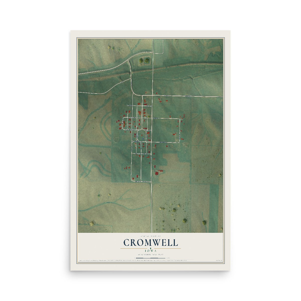 Map of Cromwell, Iowa, 12 x 18 inch unframed archival matte print