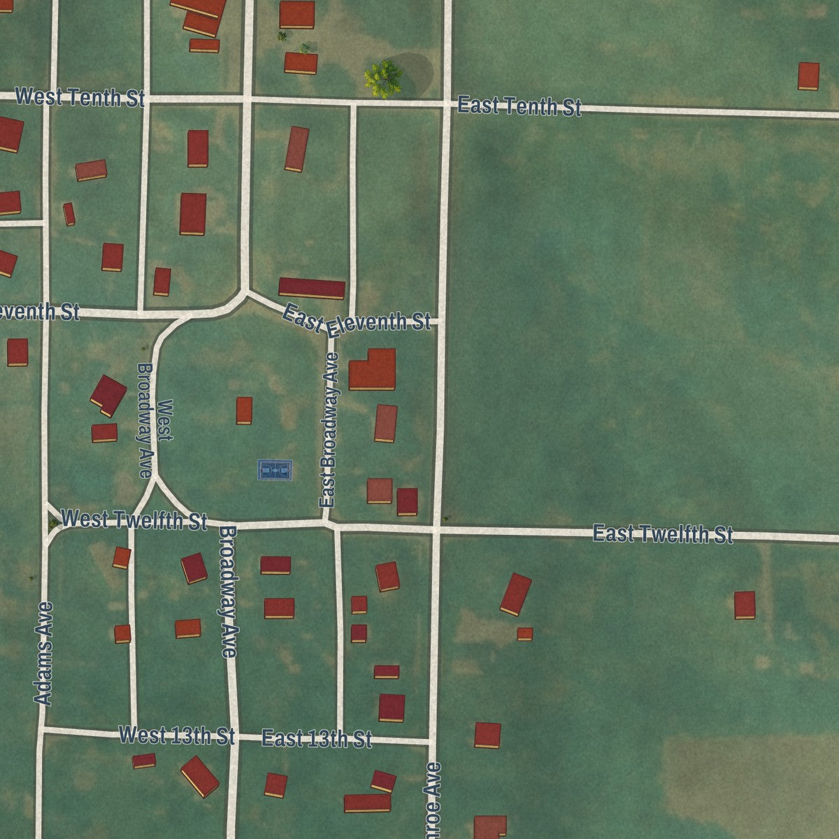 Close-up of the map of Cromwell, Iowa print showing street and building detail