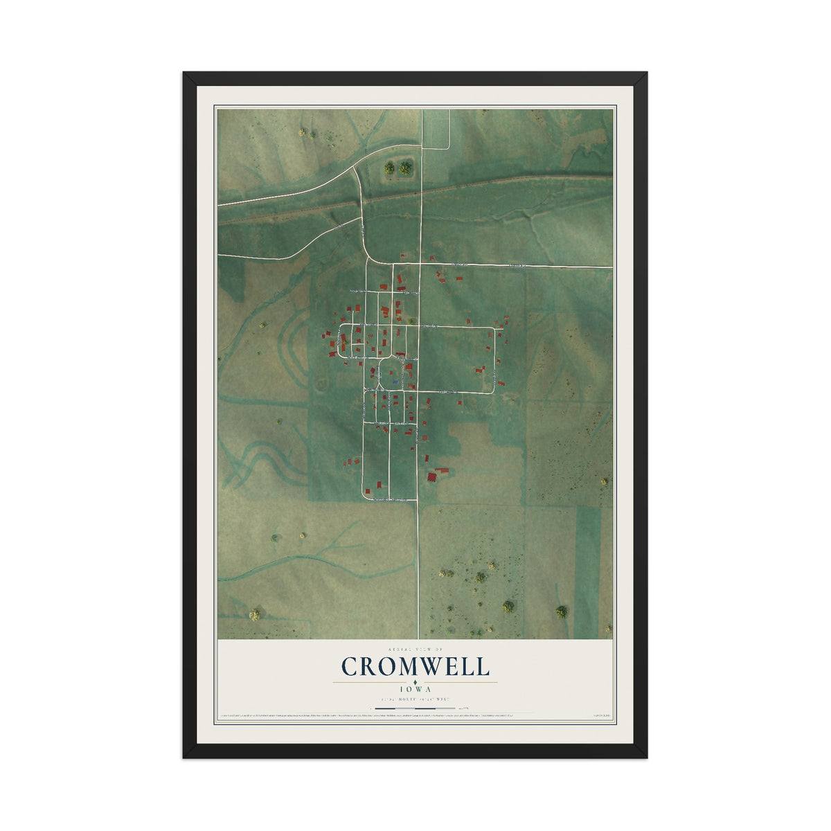 Map of Cromwell, Iowa, 12 x 18 inch print in a black wood frame