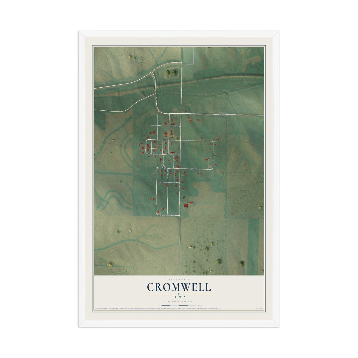 Map of Cromwell, Iowa, 12 x 18 inch print in a white wood frame