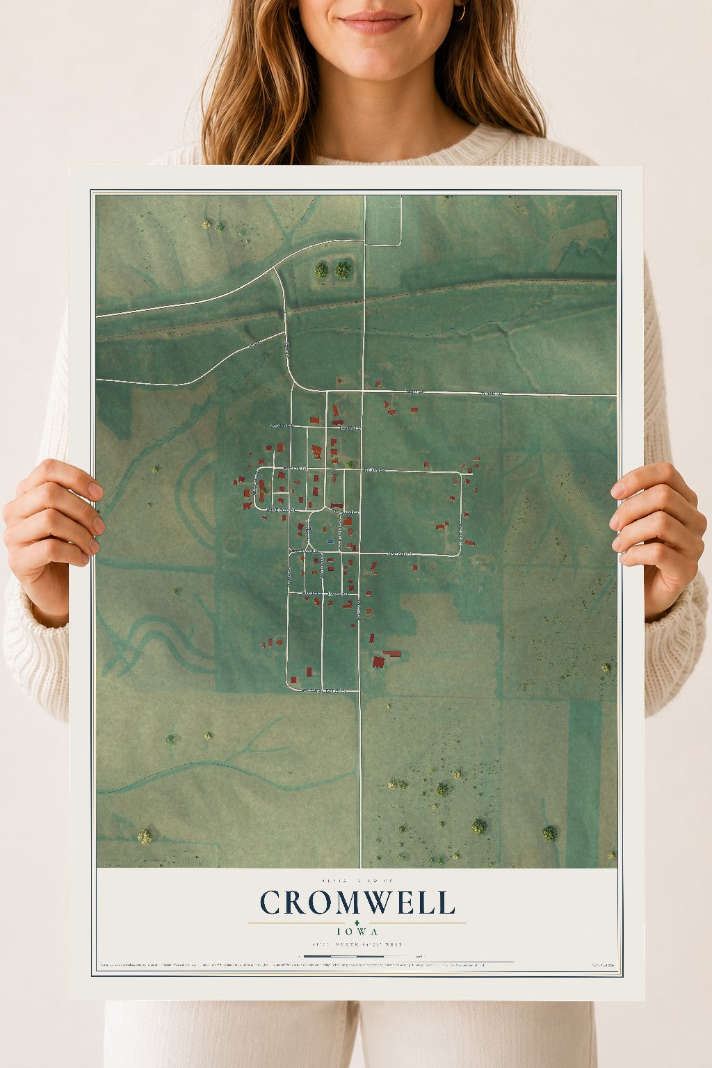 Map of Cromwell, Iowa, 18 x 24 inch unframed archival matte print