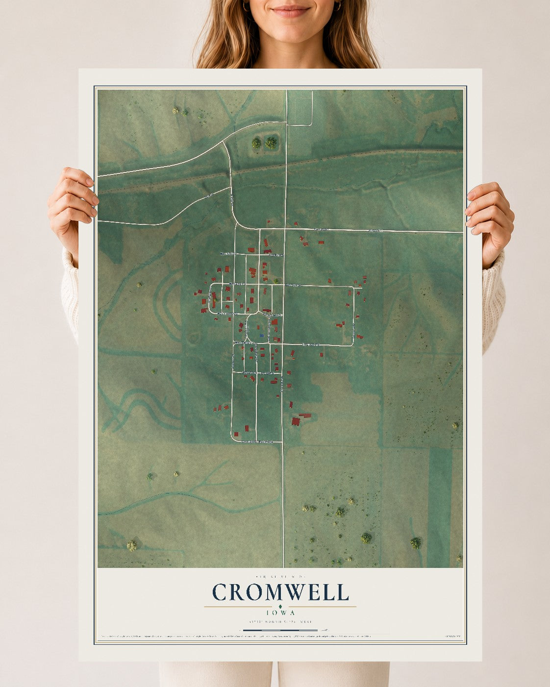 Map of Cromwell, Iowa, 24 x 36 inch unframed archival matte print