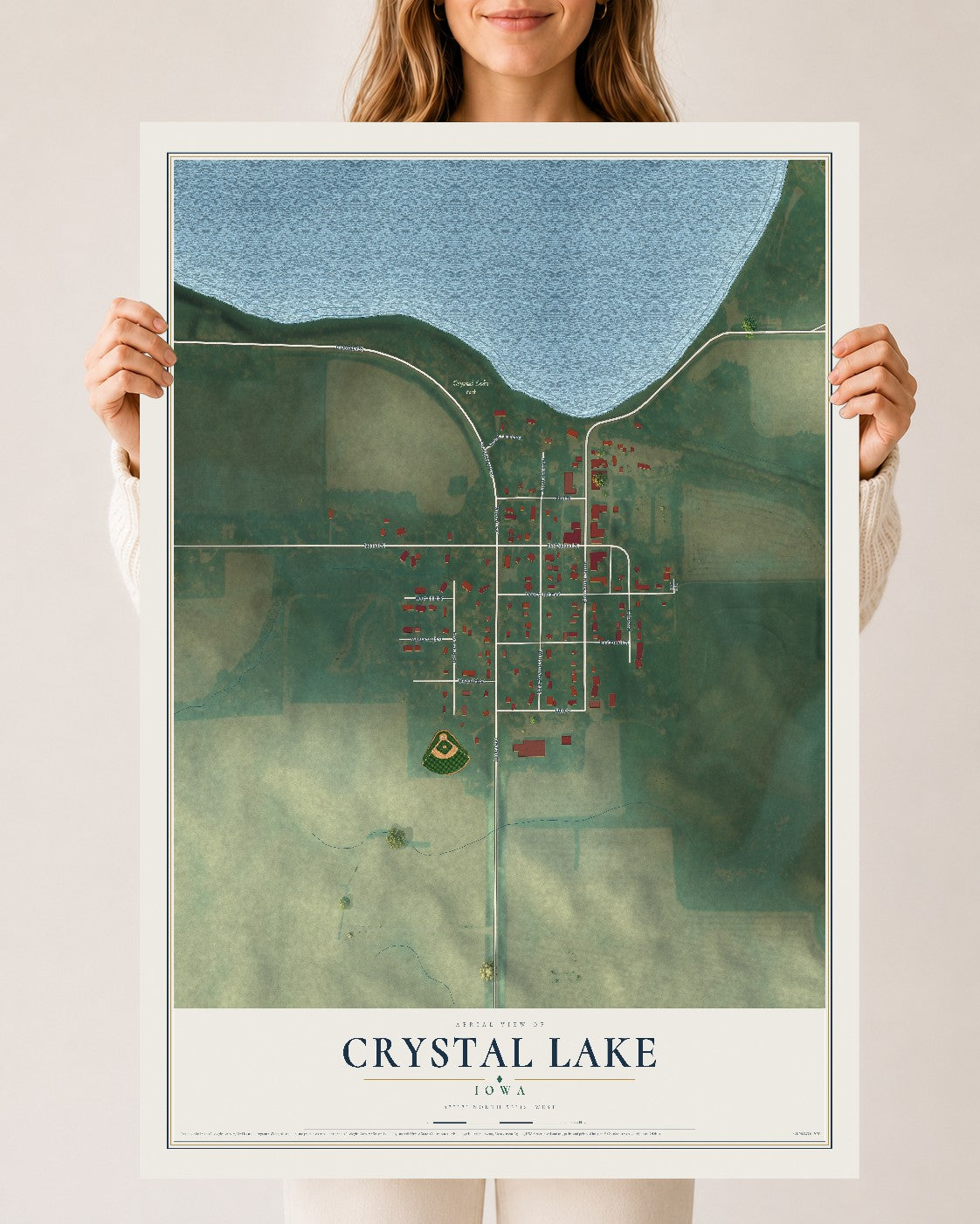 Map of Crystal Lake, Iowa, 24 x 36 inch unframed archival matte print