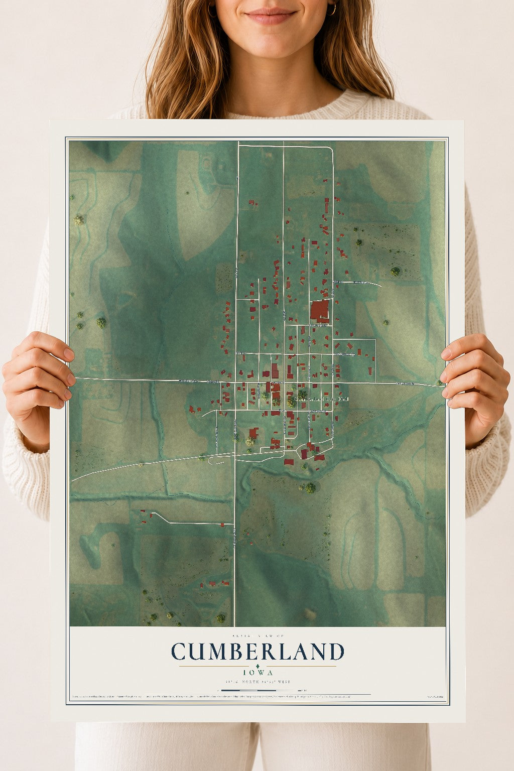 Map of Cumberland, Iowa, 18 x 24 inch unframed archival matte print