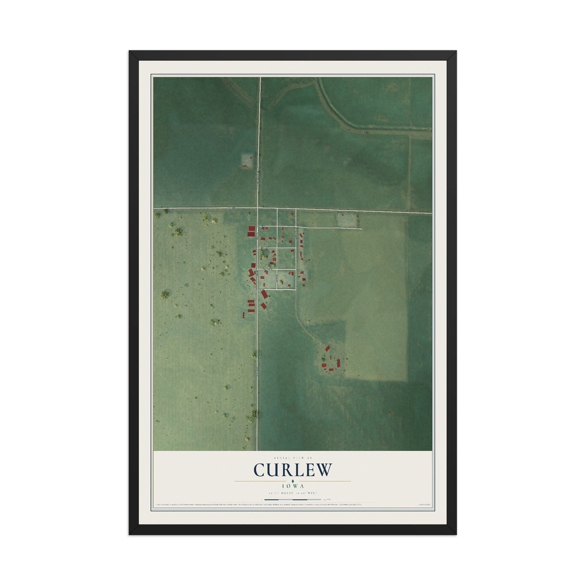 Map of Curlew, Iowa, 12 x 18 inch print in a black wood frame