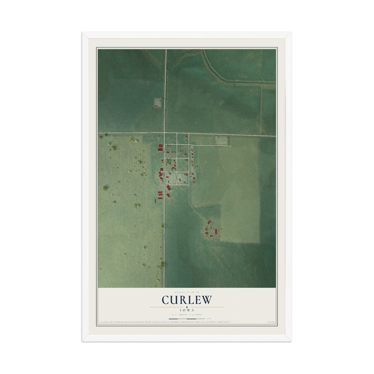 Map of Curlew, Iowa, 12 x 18 inch print in a white wood frame