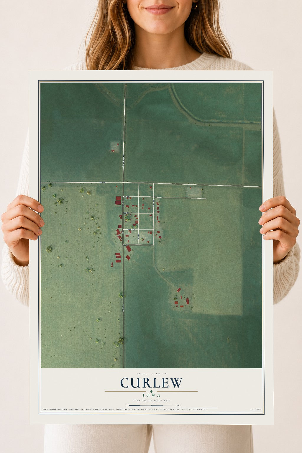 Map of Curlew, Iowa, 18 x 24 inch unframed archival matte print