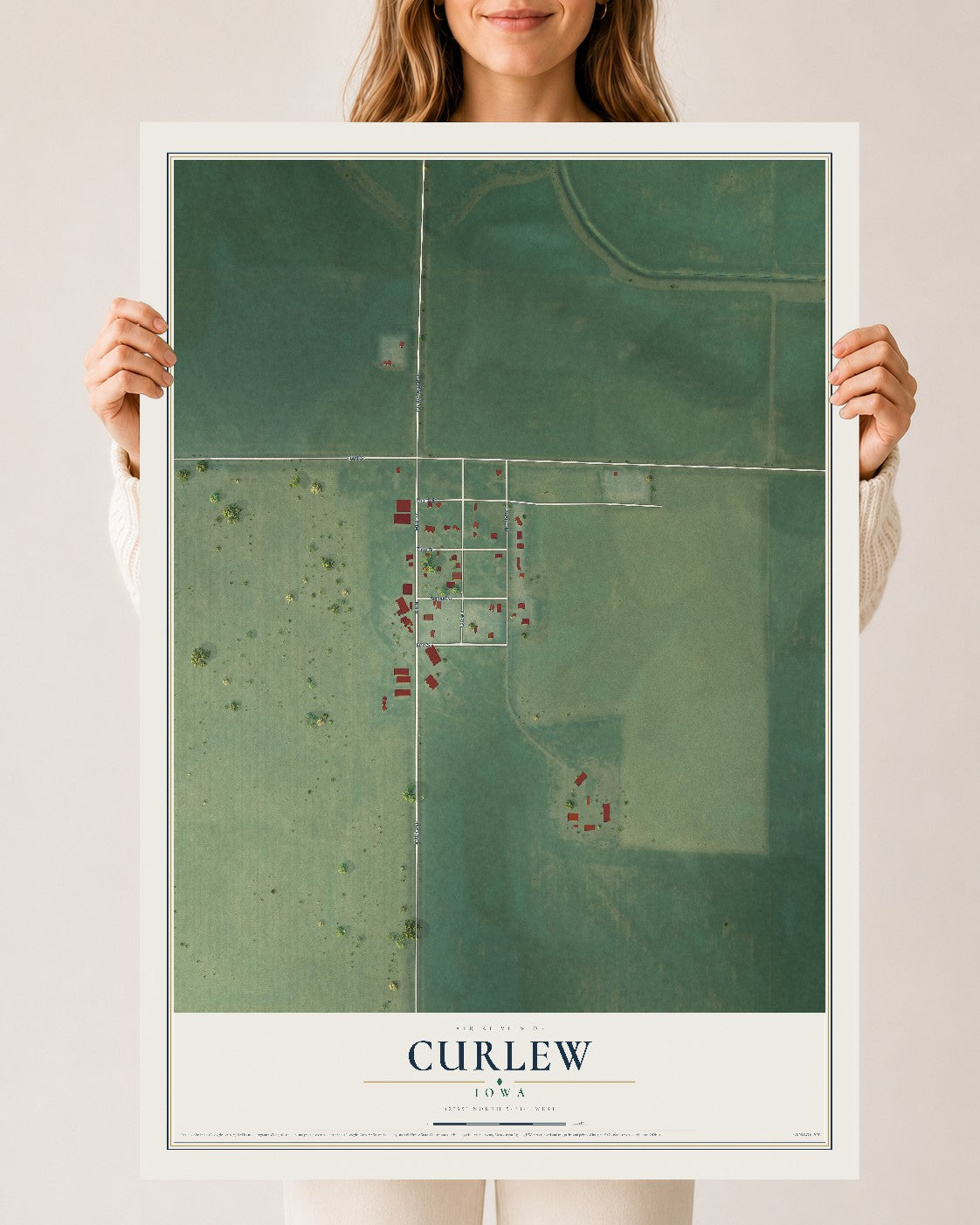 Map of Curlew, Iowa, 24 x 36 inch unframed archival matte print