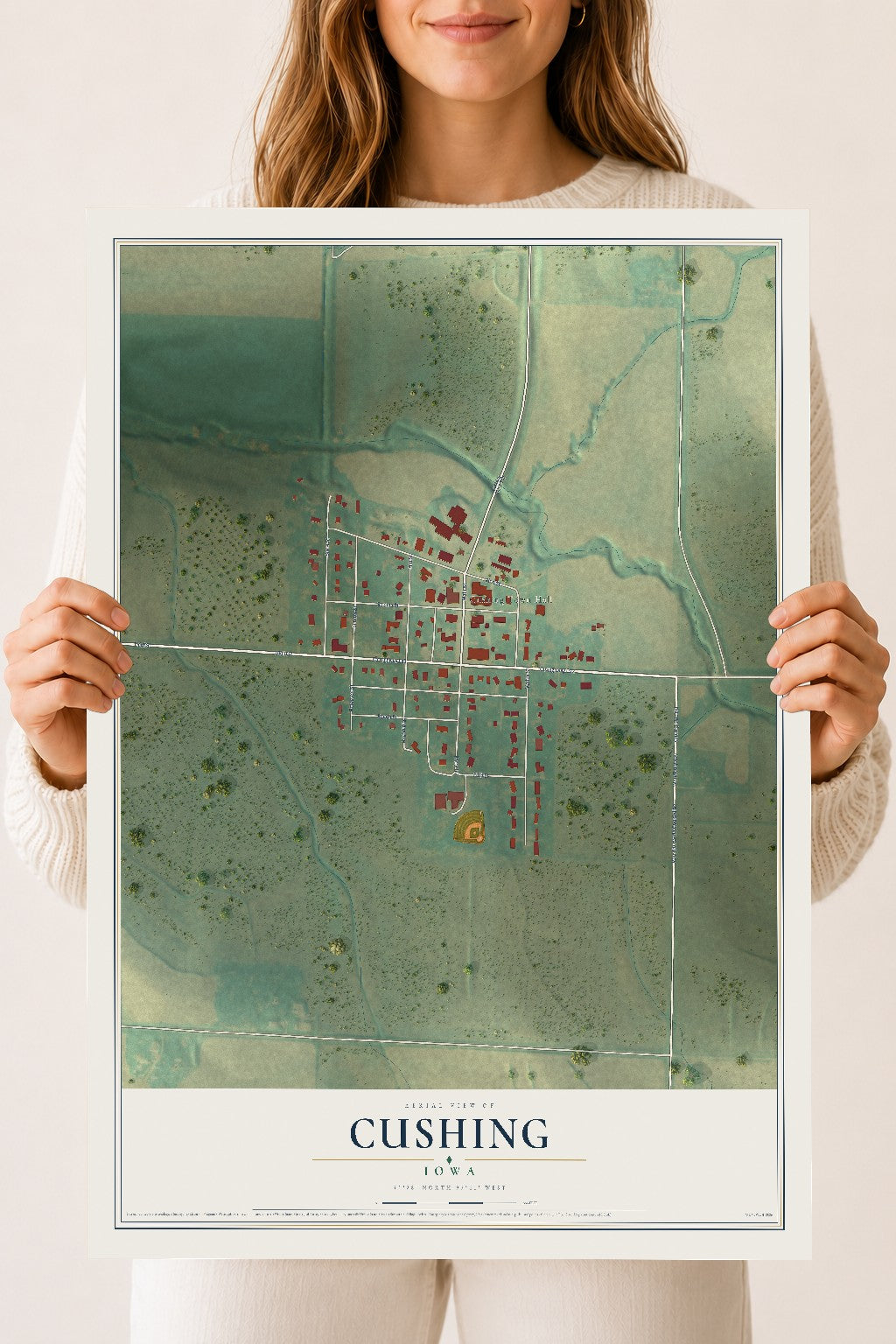 Map of Cushing, Iowa, 18 x 24 inch unframed archival matte print