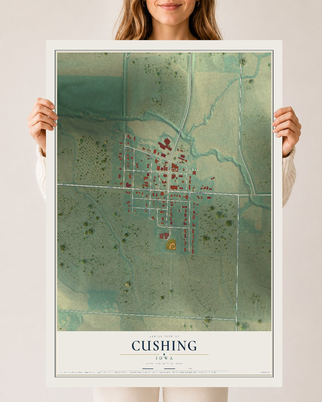 Map of Cushing, Iowa, 24 x 36 inch unframed archival matte print
