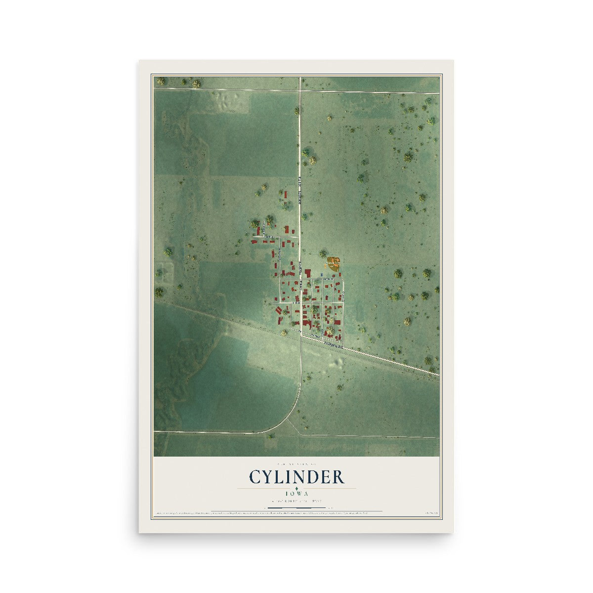 Map of Cylinder, Iowa, 12 x 18 inch unframed archival matte print