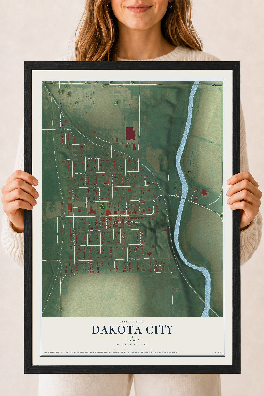 Map of Dakota City, Iowa, 18 x 24 inch print in a black wood frame
