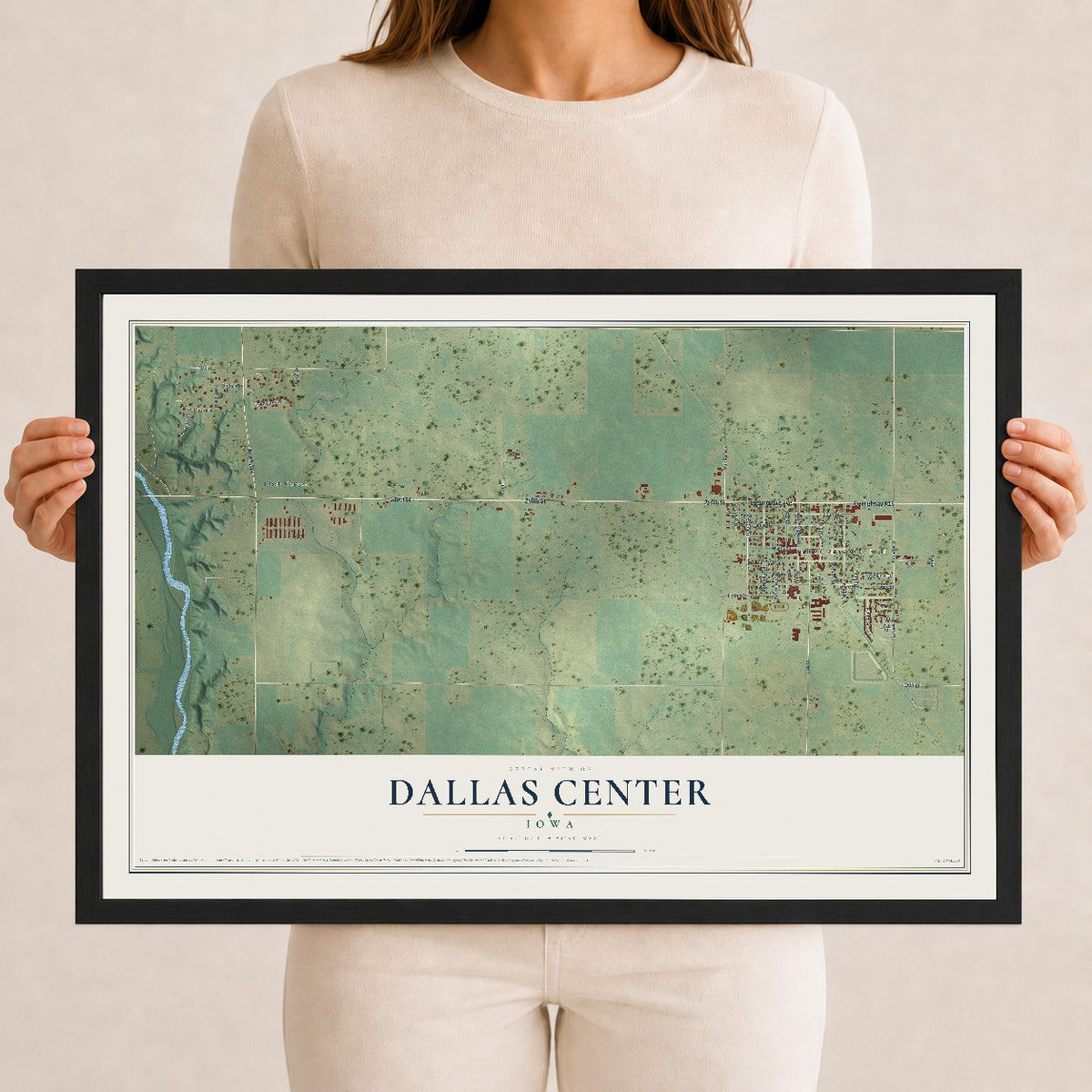 Map of Dallas Center, Iowa, 12 x 18 inch print in a black wood frame