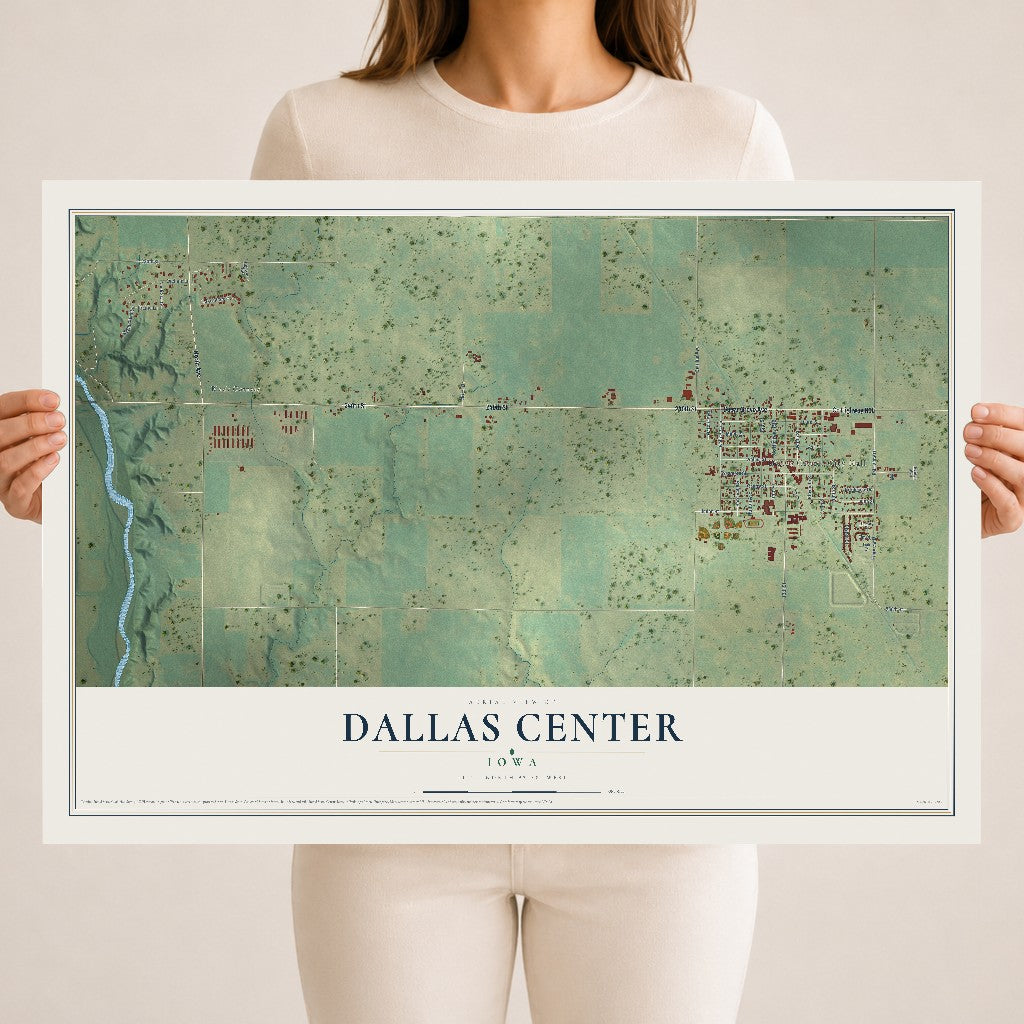 Map of Dallas Center, Iowa, 18 x 24 inch unframed archival matte print