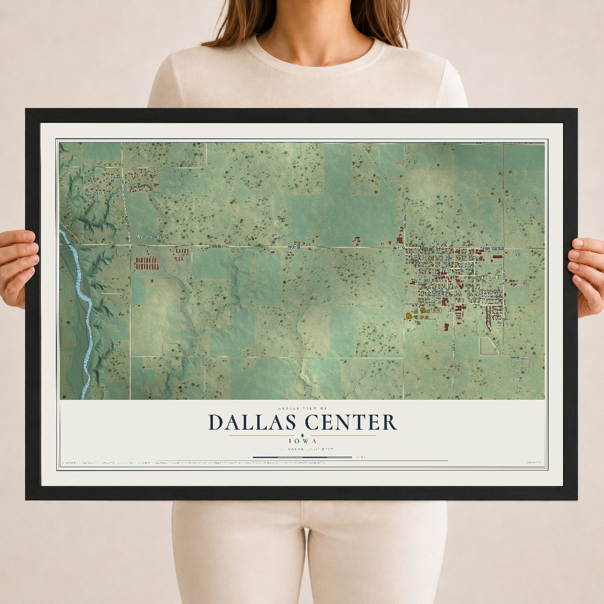 Map of Dallas Center, Iowa, 18 x 24 inch print in a black wood frame