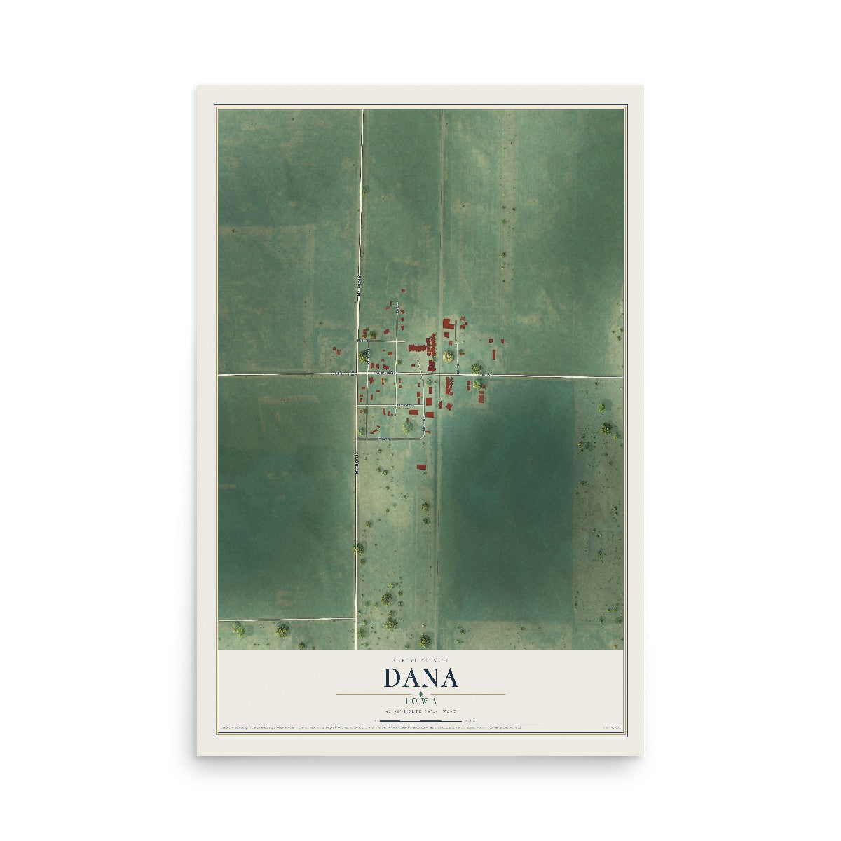 Map of Dana, Iowa, 12 x 18 inch unframed archival matte print
