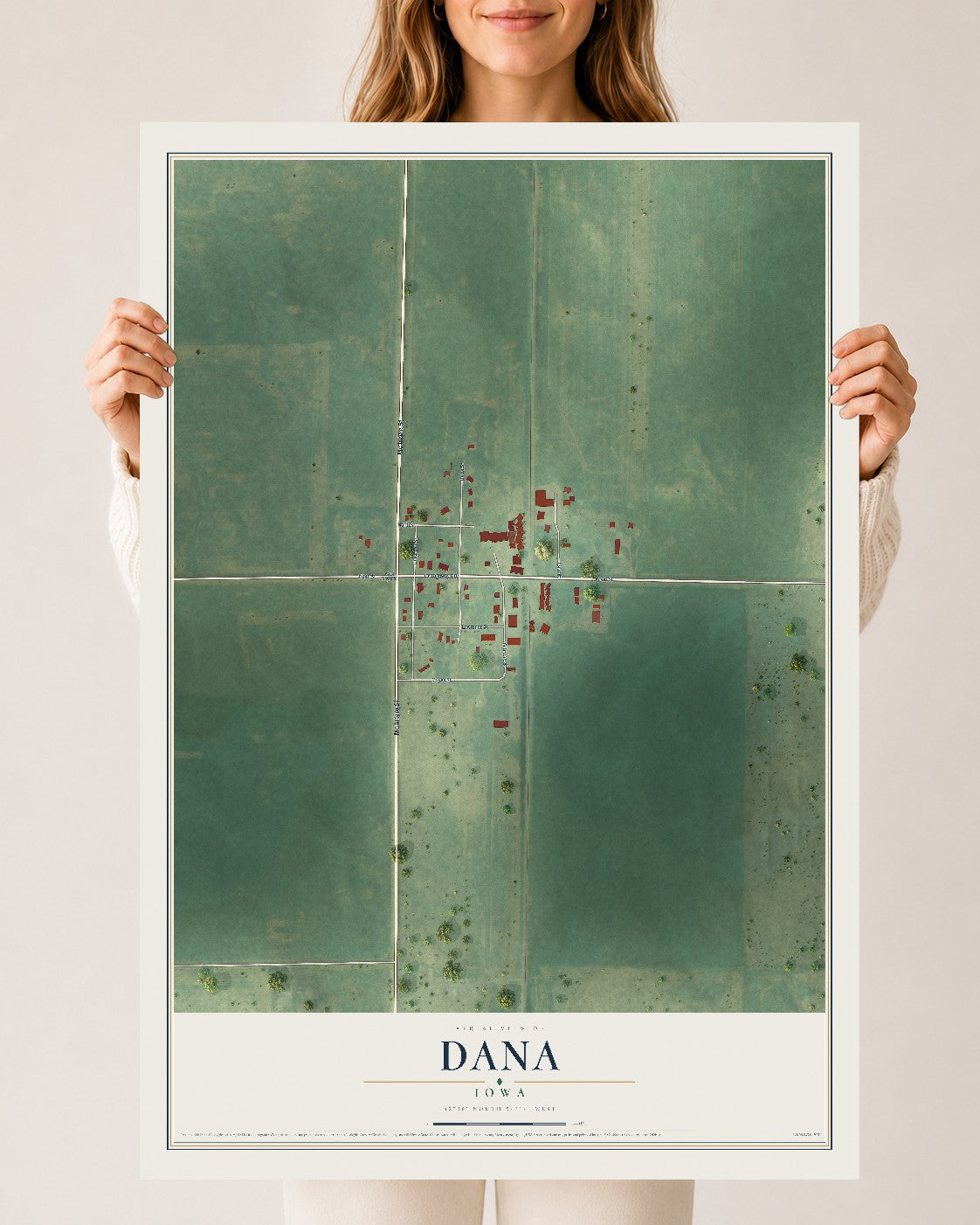 Map of Dana, Iowa, 24 x 36 inch unframed archival matte print