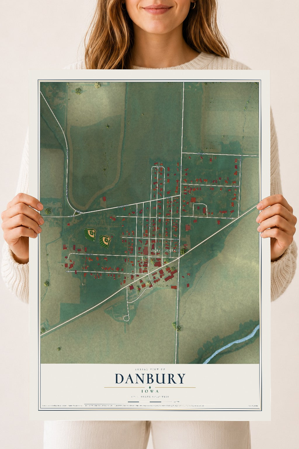 Map of Danbury, Iowa, 18 x 24 inch unframed archival matte print