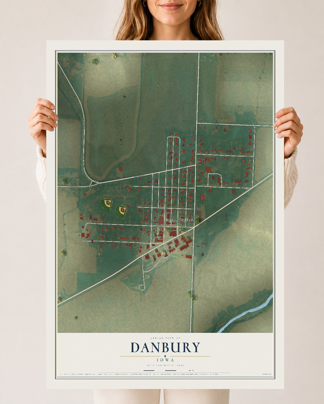 Map of Danbury, Iowa, 24 x 36 inch unframed archival matte print