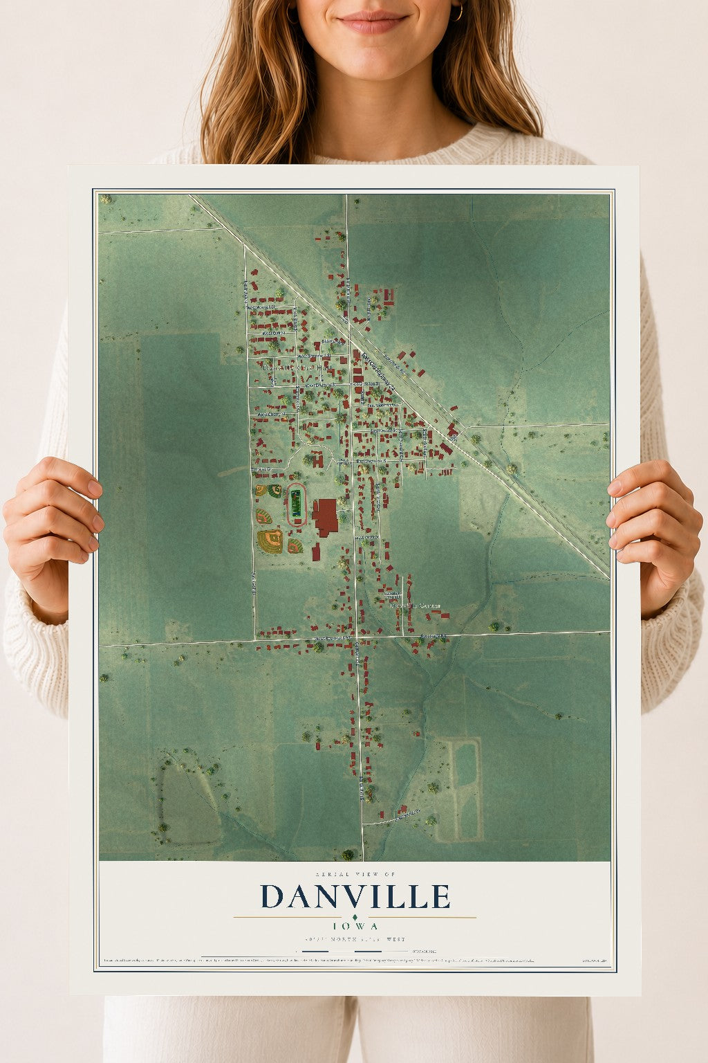 Map of Danville, Iowa, 18 x 24 inch unframed archival matte print