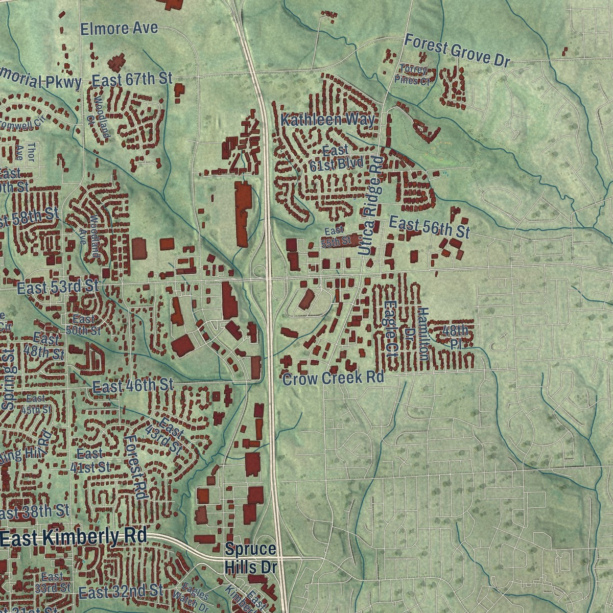 Second close-up of the map of Davenport, Iowa print showing more streets and buildings