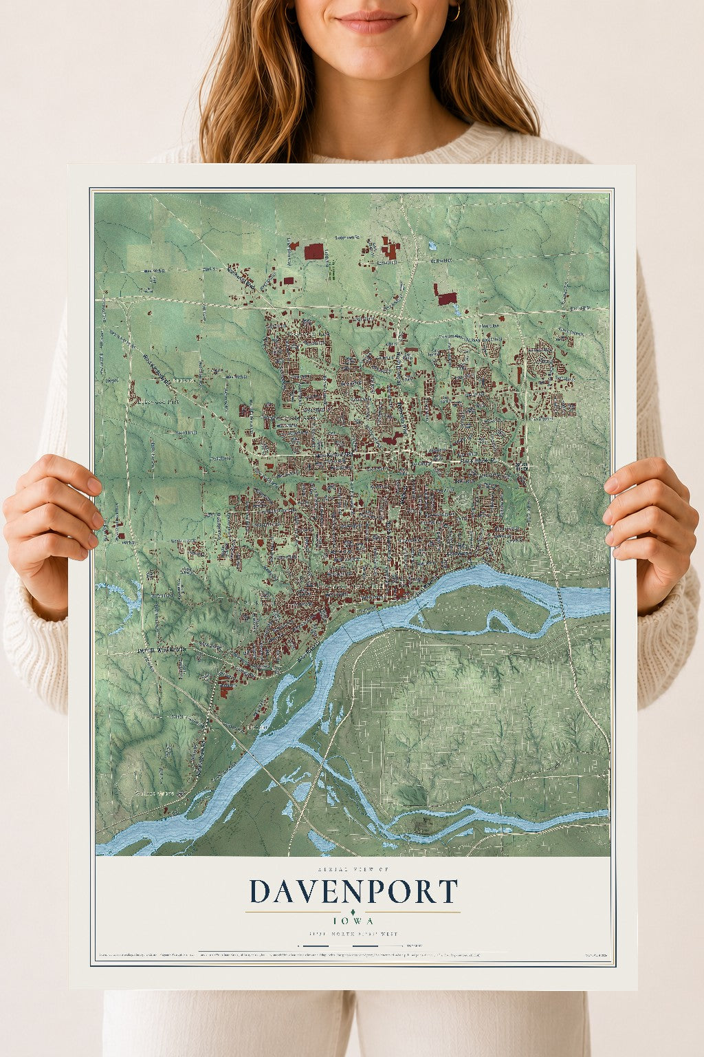 Map of Davenport, Iowa, 18 x 24 inch unframed archival matte print