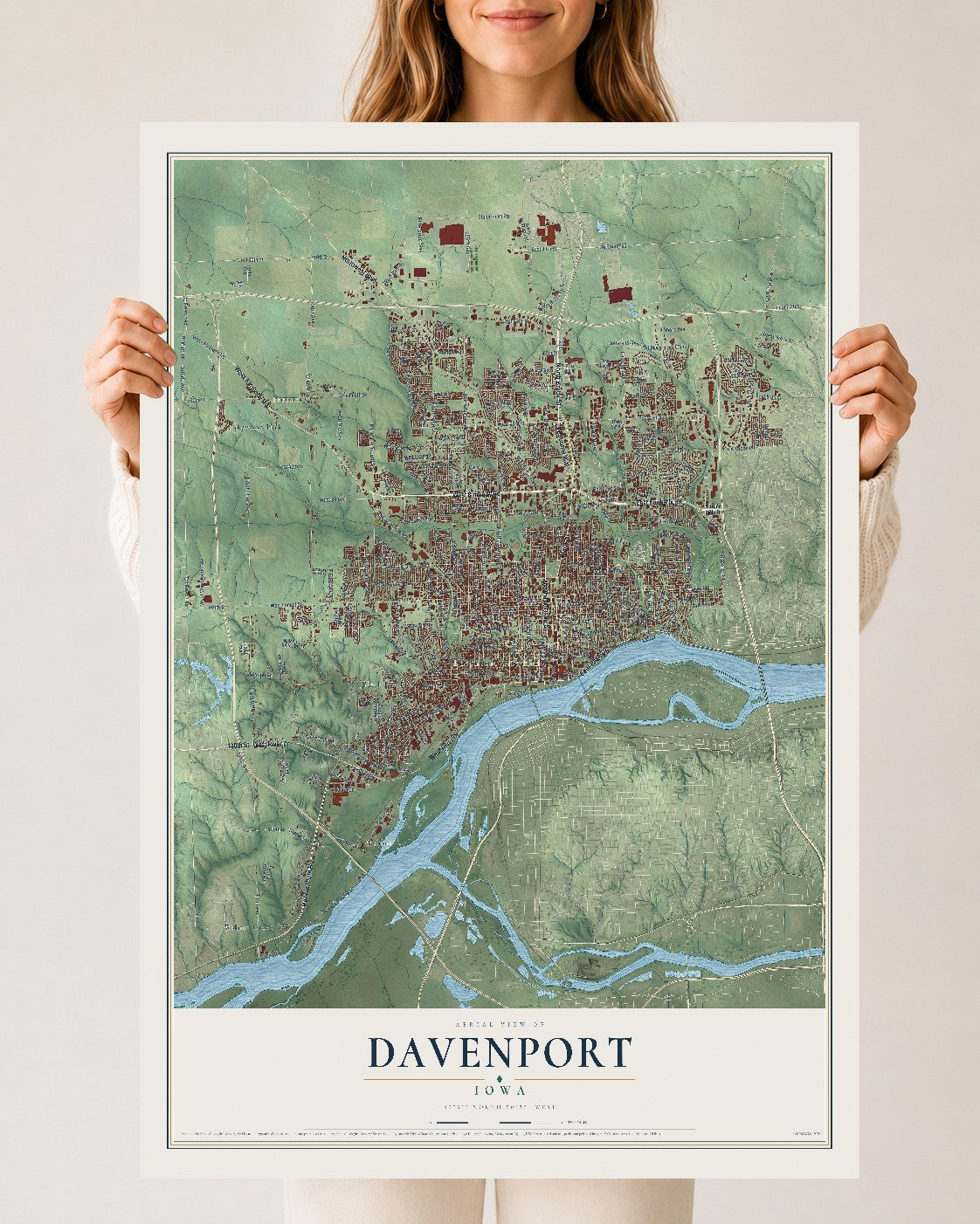 Map of Davenport, Iowa, 24 x 36 inch unframed archival matte print