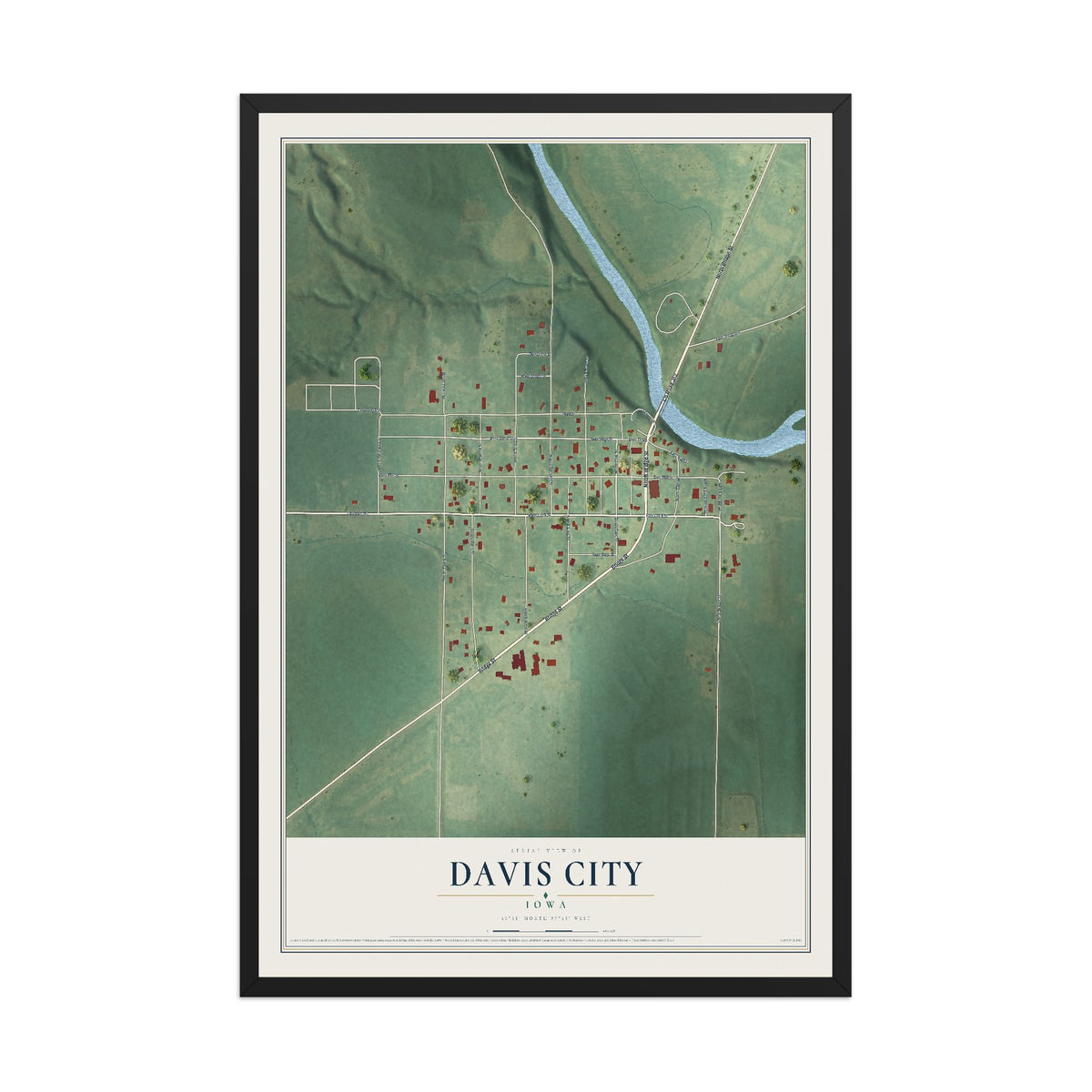 Map of Davis City, Iowa, 12 x 18 inch print in a black wood frame